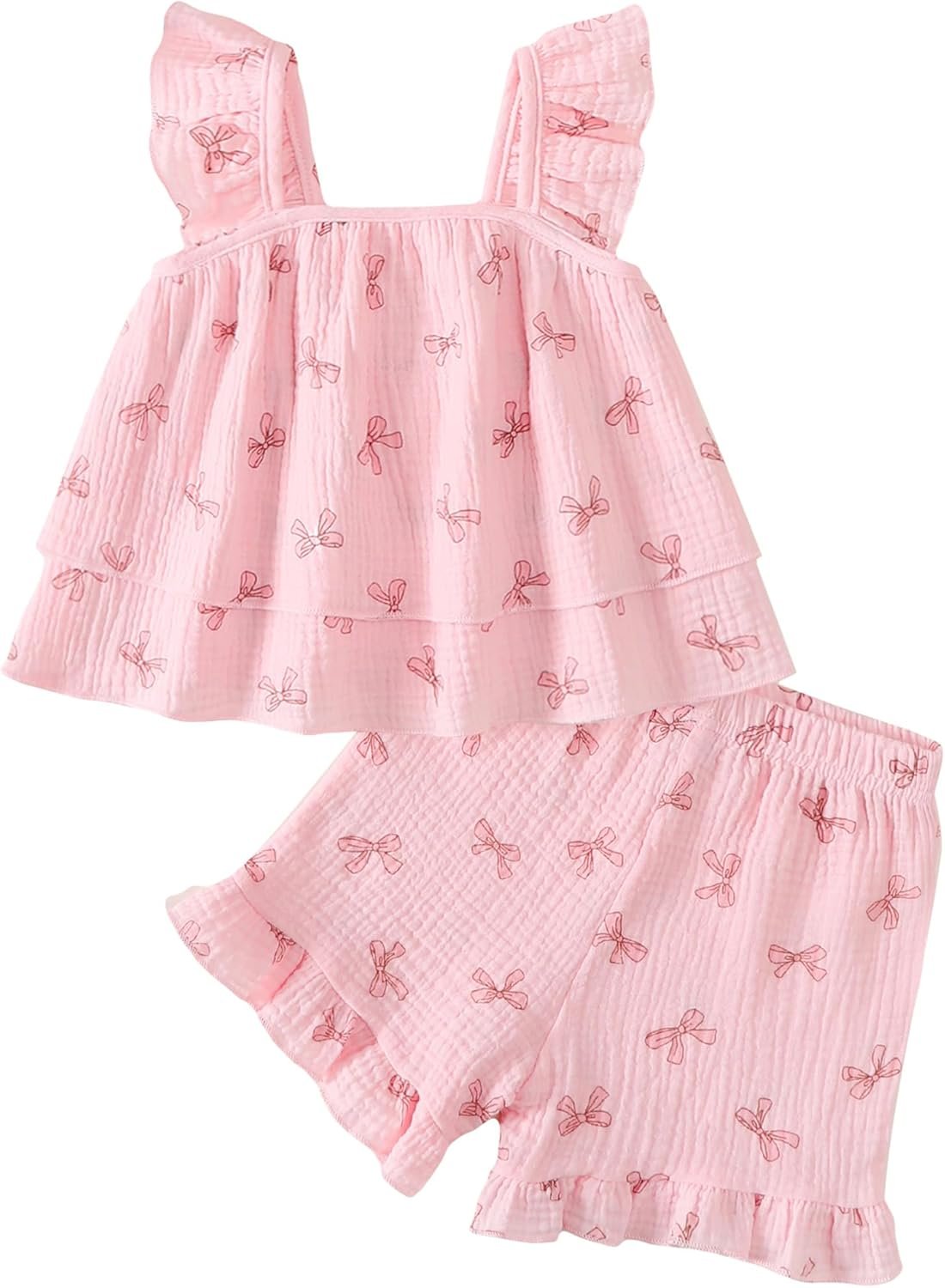 Jecson Toddler Girl Outfits Baby Girl Summer Clothes Sleeveless Ruffle Dress Tops and Shorts Clothing Sets 12M-4Y