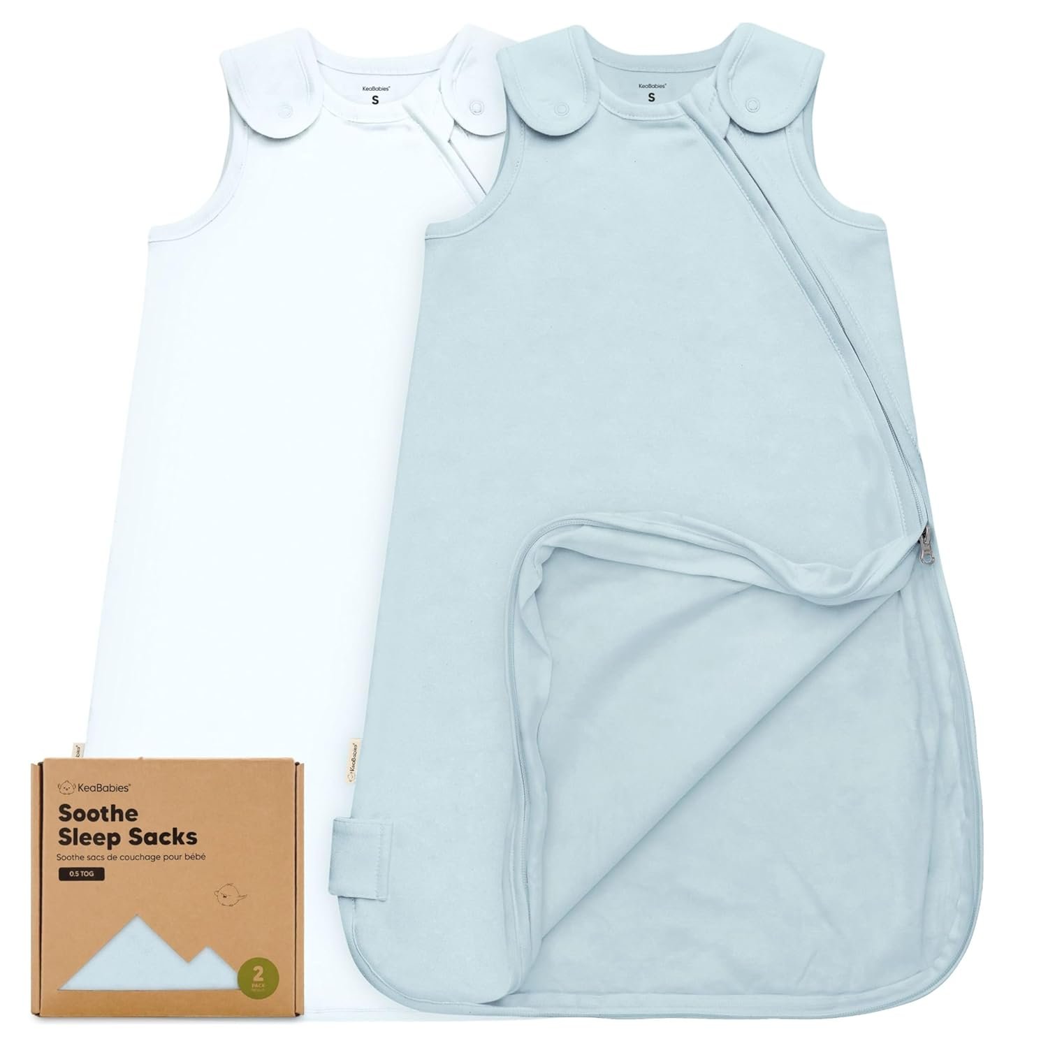 2-Pack Organic Baby Sleep Sacks, 100% Cotton – Soft & Breathable 0.5TOG Baby Wearable Blanket, Toddler Sleeping Sack 0-6 Months, Easy to Wear Transitional Swaddles for Newborns, Infants (Glacier, S)