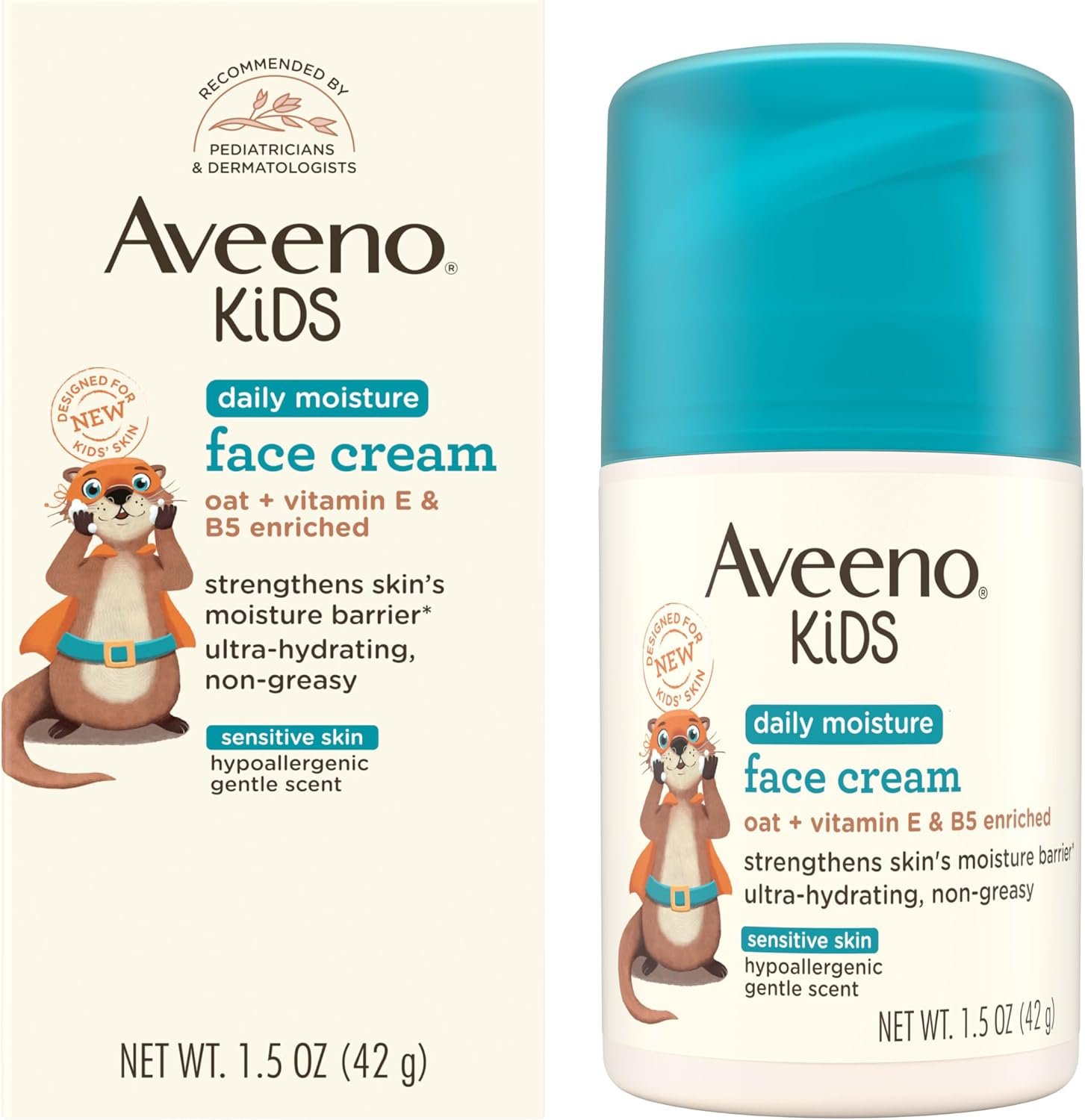 Aveeno Kids Daily Moisture Face Cream with Oat, Vitamin E & B5, Moisturizing Cream for Kids’ Sensitive Facial Skin, Strengthen Skin’s Moisture Barrier, Ultra-Hydrating, Non-Greasy, Travel Size, 1.5 oz