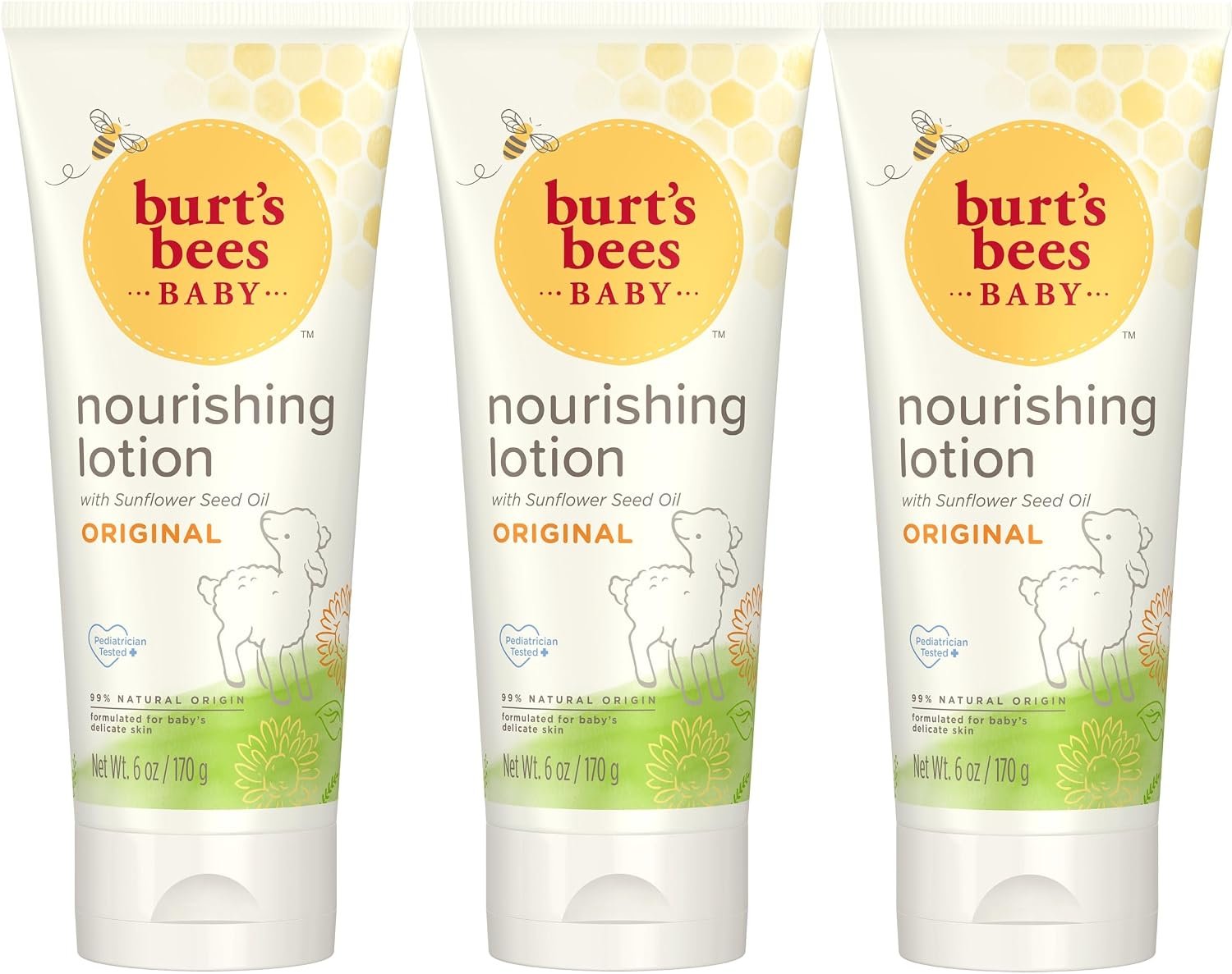 Burt’s Bees Baby Nourishing Lotion, Original Scent Baby Lotion – 6 Ounce Tube – Pack of 3