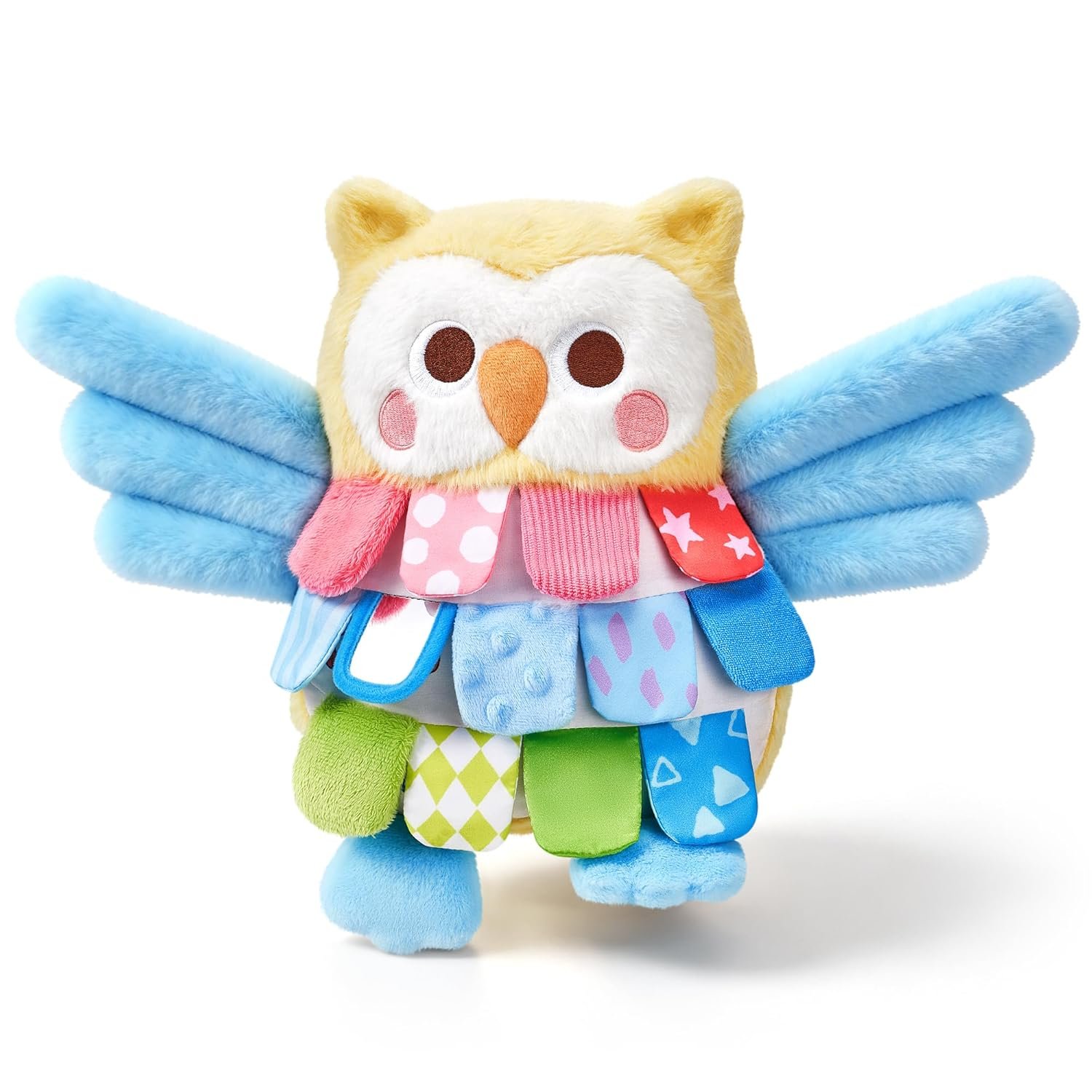 JoyCat Sensory Owl Baby Toy for 0-12 Months, 13”Soft Tummy Time Infant Toy with Multi-Textured Crinkle Feathers, Baby Mirror, Stuffed Animal Plush Montessori Gifts for Newborn Boys and Girls