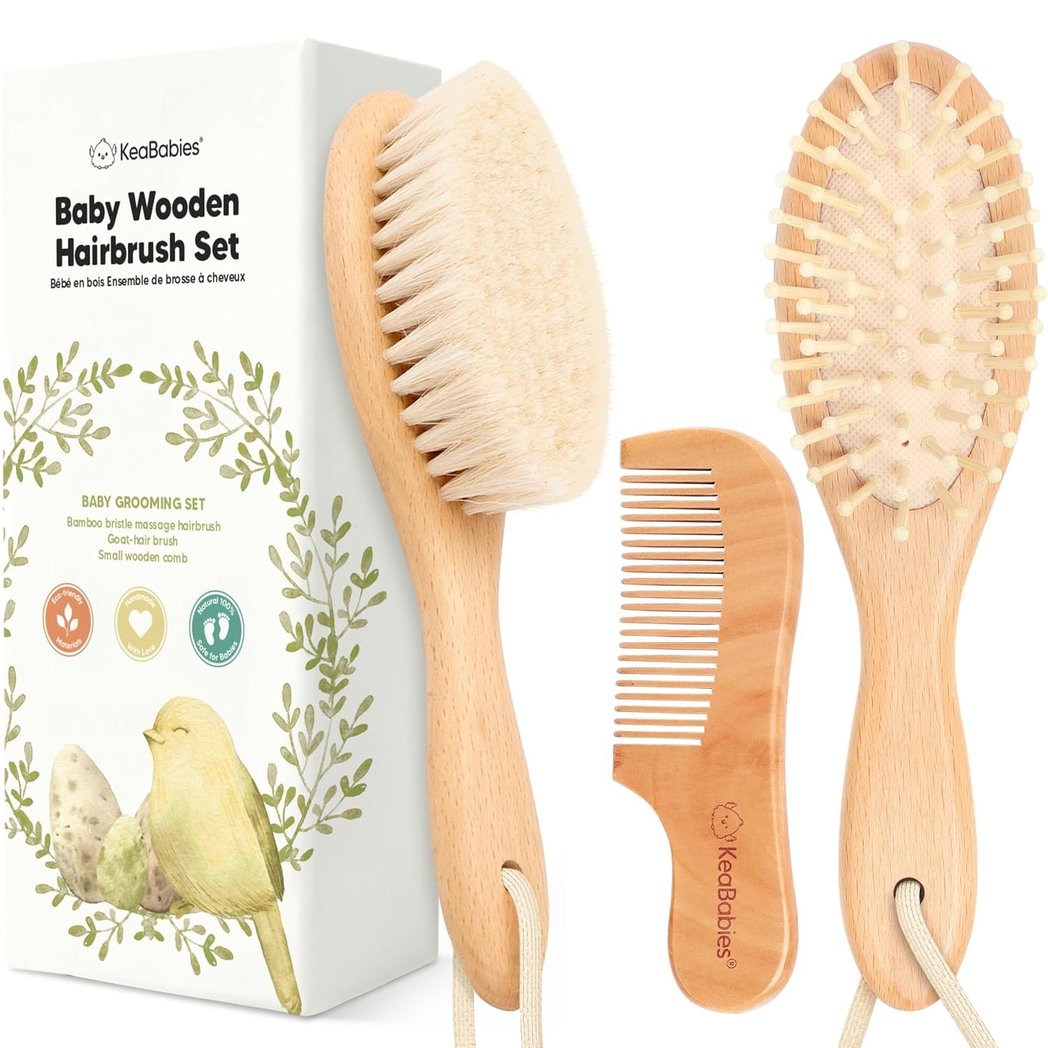 Baby Hair Brush Set for Newborns – Soft Goat Bristle Wooden Baby Brush and Comb Set Newborn Grooming Kit for Cradle Cap, Durable & Gentle, Boy, Girl Infant Essentials Care Kit Brush (Regular, Walnut)