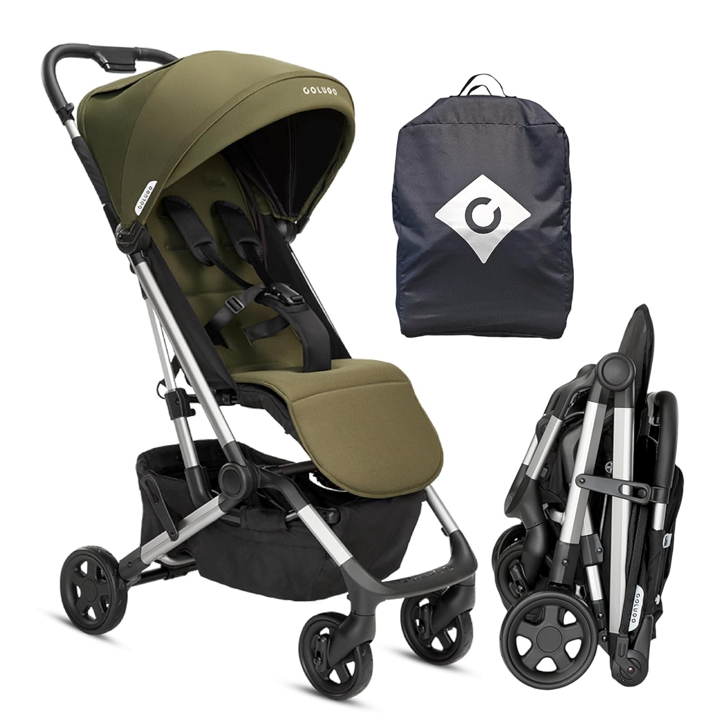 Colugo Compact Stroller – One Hand Fold Lightweight, Travel, Toddler, Airplane, Foldable Stroller with Rain Cover, Backpack and Cup Holder (Olive)