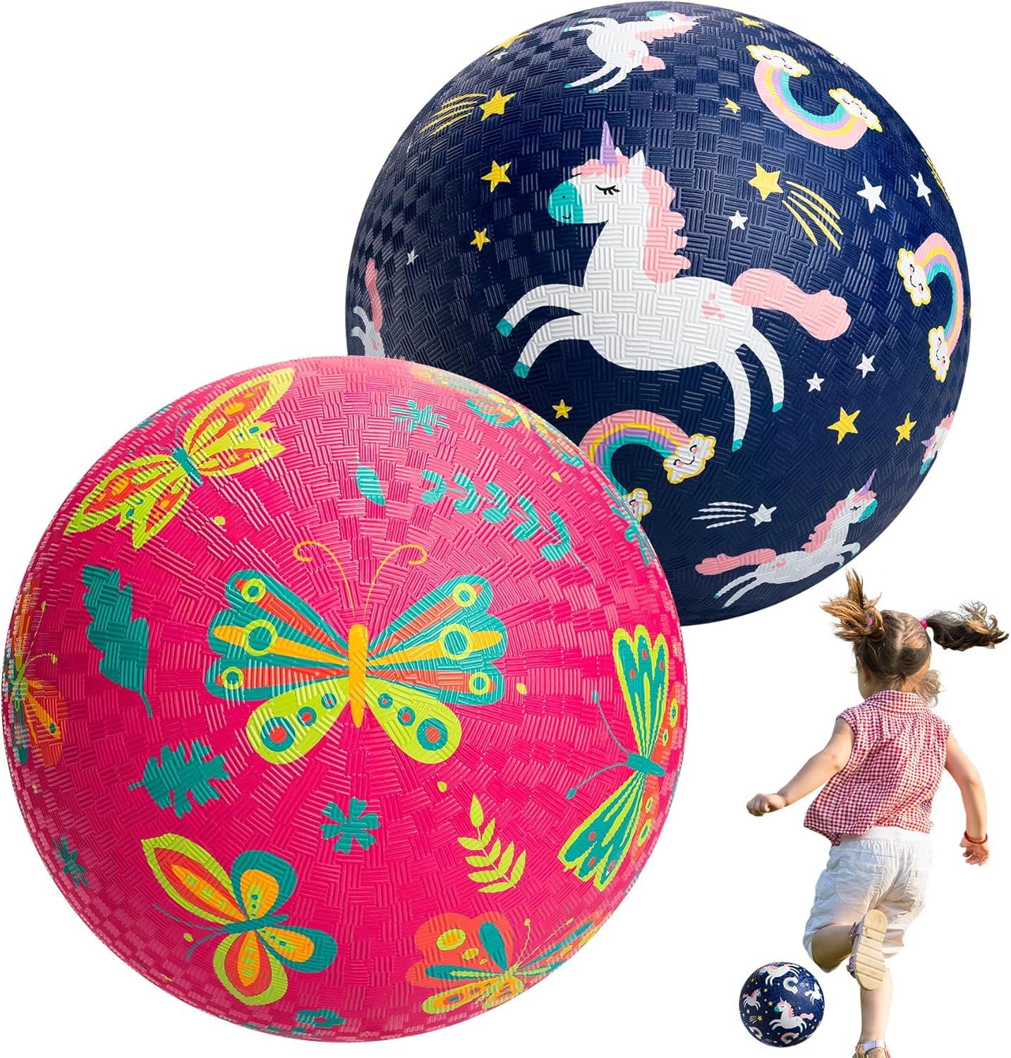 U&C Planet Playground Balls for Toddlers 1-3, 2 Pack 6 inch 8.5 inch Kickball for Kids Outdoor Indoor, Catoon Rubber Balls with Pump, Child Gift for Boys Girls 1-3 3-5 5-10