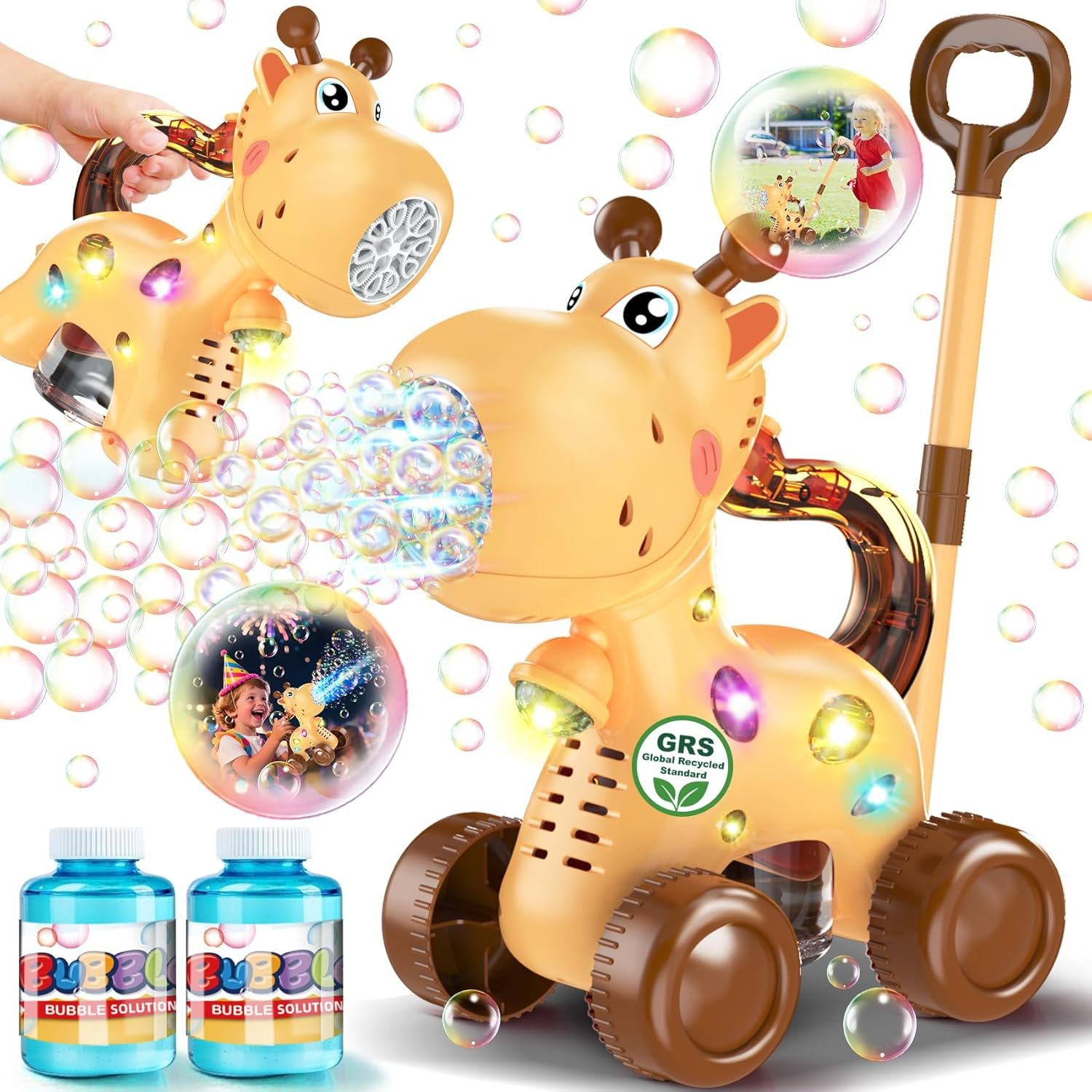 Nicmore Automatic Bubble Machine for Toddler 1-3: Giraffe Bubble Lawn Mover Outdoor Toy for 1 2 3 4 5 Year Old Boy Girl – Push or Handheld Bubble Maker Blower for Age 1-3 Kids Birthday Gifts