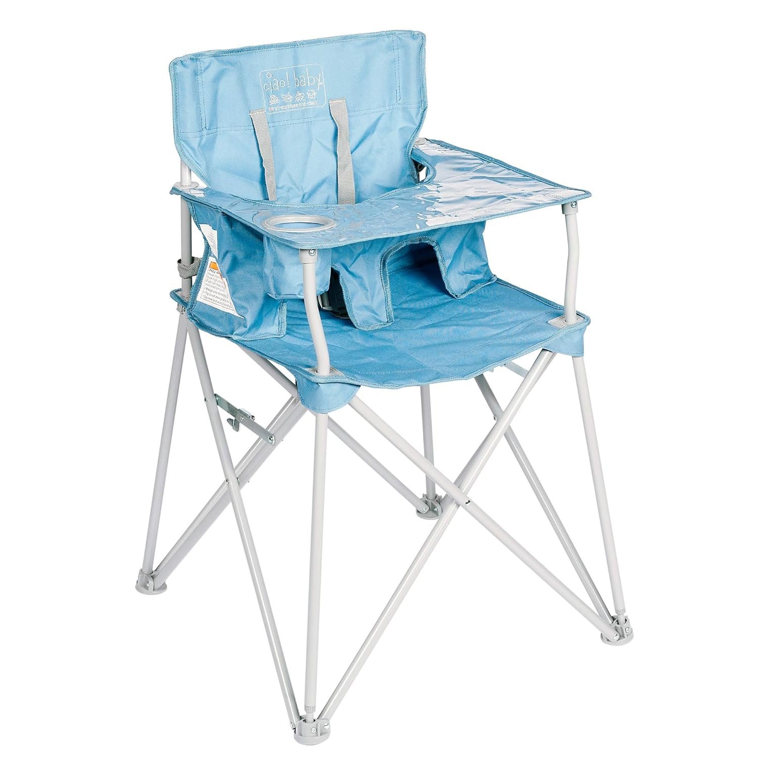 ciao! Baby Portable High Chair for Babies & Toddlers, Fold Up Outdoor Travel Seat with Tray & Carry Bag for Camping, Picnics, Beach Days, Sporting Events & More, Slate Blue