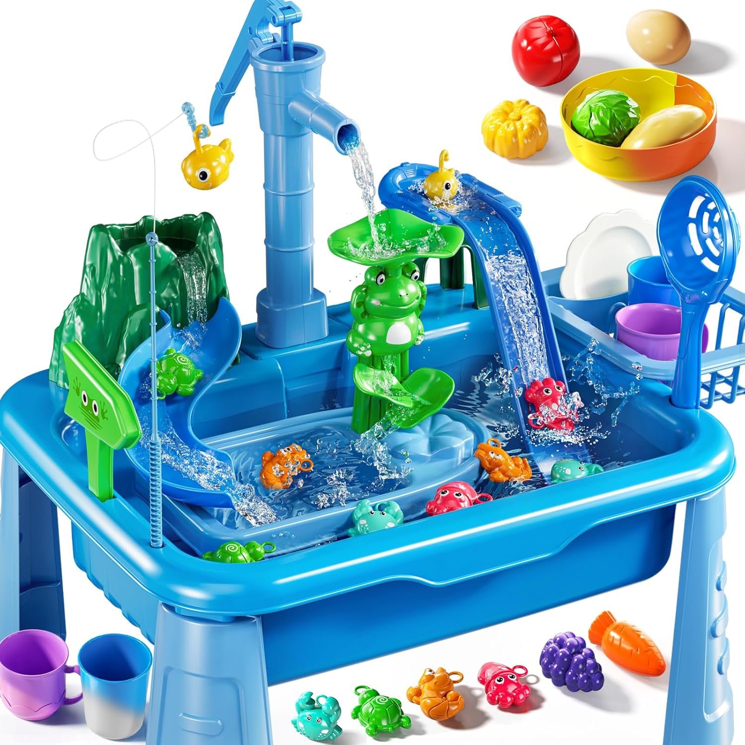 Water Table for Toddlers – Kids Play Sink with Pump and Running Water, Water Table for Kids Ages 4-8 with Fishing Games, Summer Outside Sensory Gift Toys for Boys and Girls 3 4 5 6 7 8