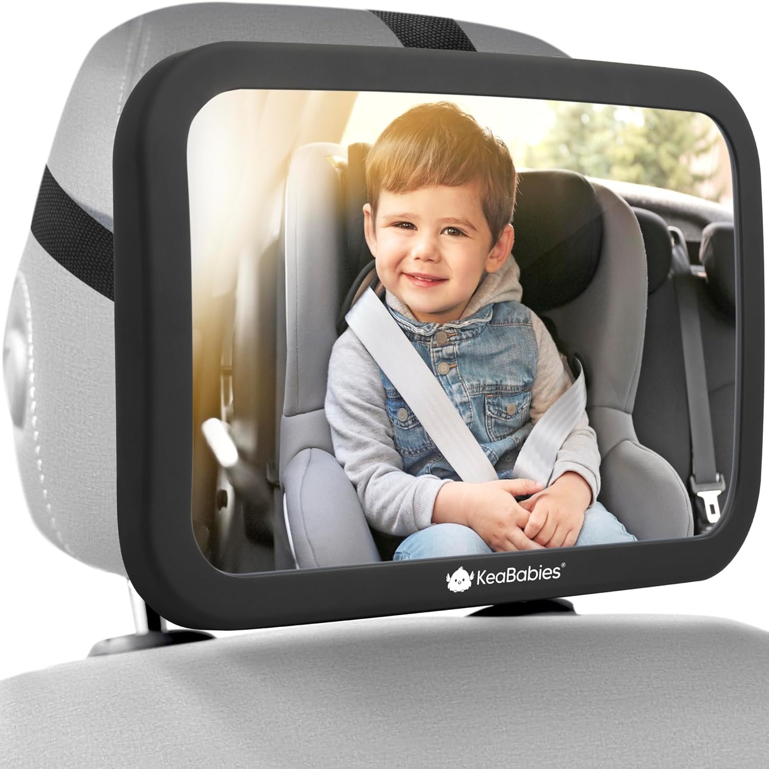 KeaBabies Baby Car Seat Mirror – Wide Shatterproof Backseat Infant Car Mirror for Baby Rear Facing, Crystal Clear View, Travel Accessories, Easy Install & Adjust for Removable Headrest (Matte Black)