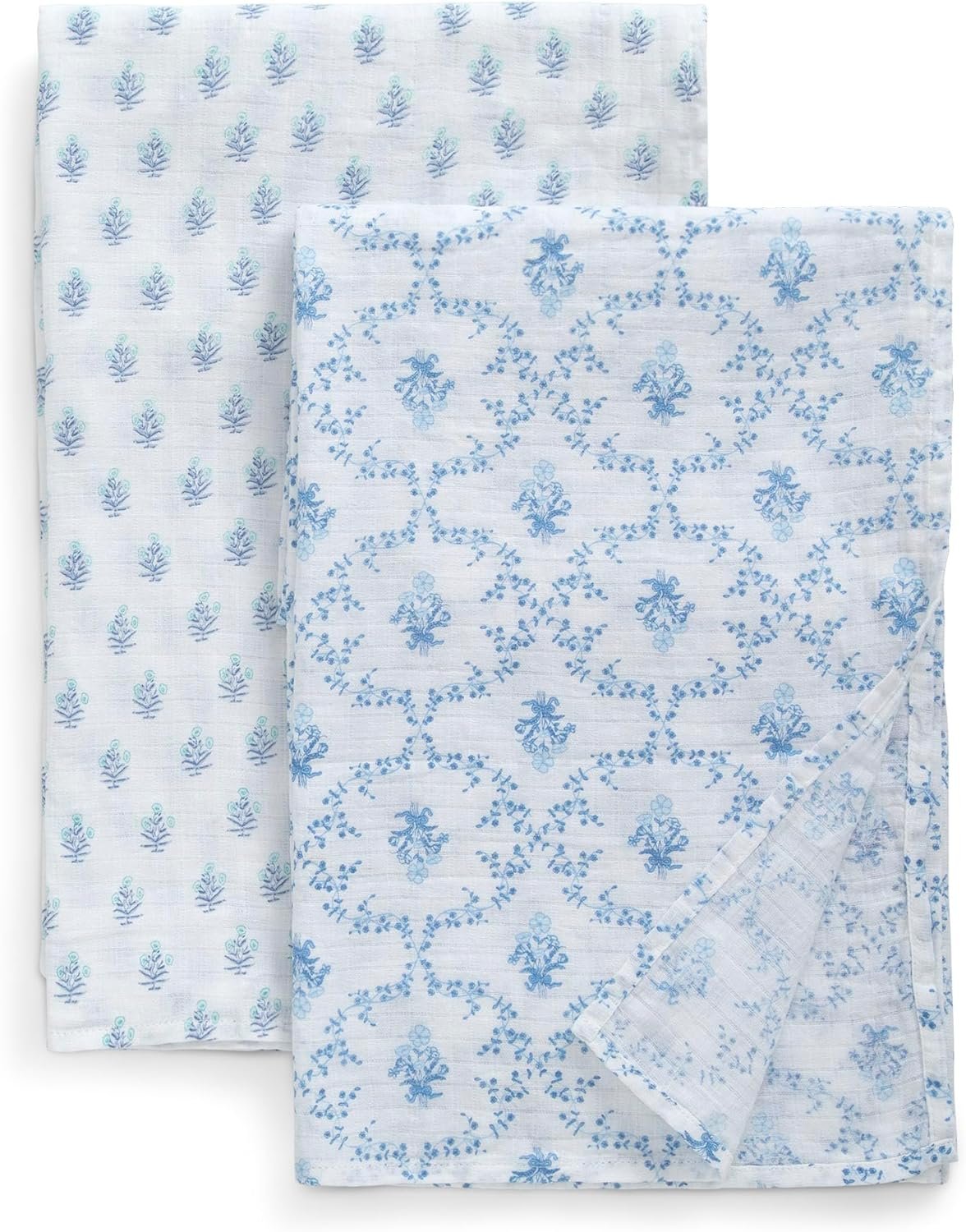 Delta Children 100% Cotton Muslin Baby Receiving Blankets for Girls and Boys – 47×47 Inches (Pack of 2), Blue Botanicals