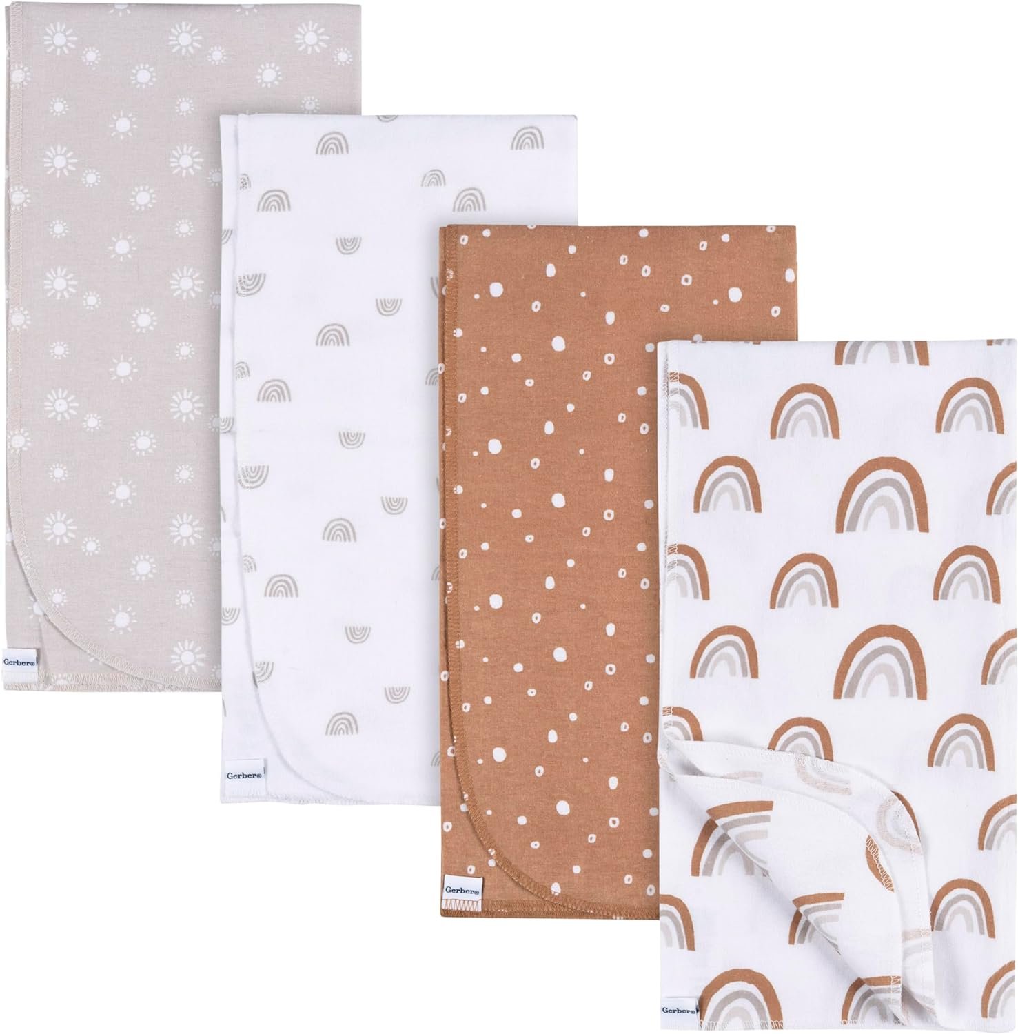 Gerber Unisex Baby 100% Cotton Flannel Receiving Blankets 30×30 Inches (Pack of 4), Boho Rainbow, One Size
