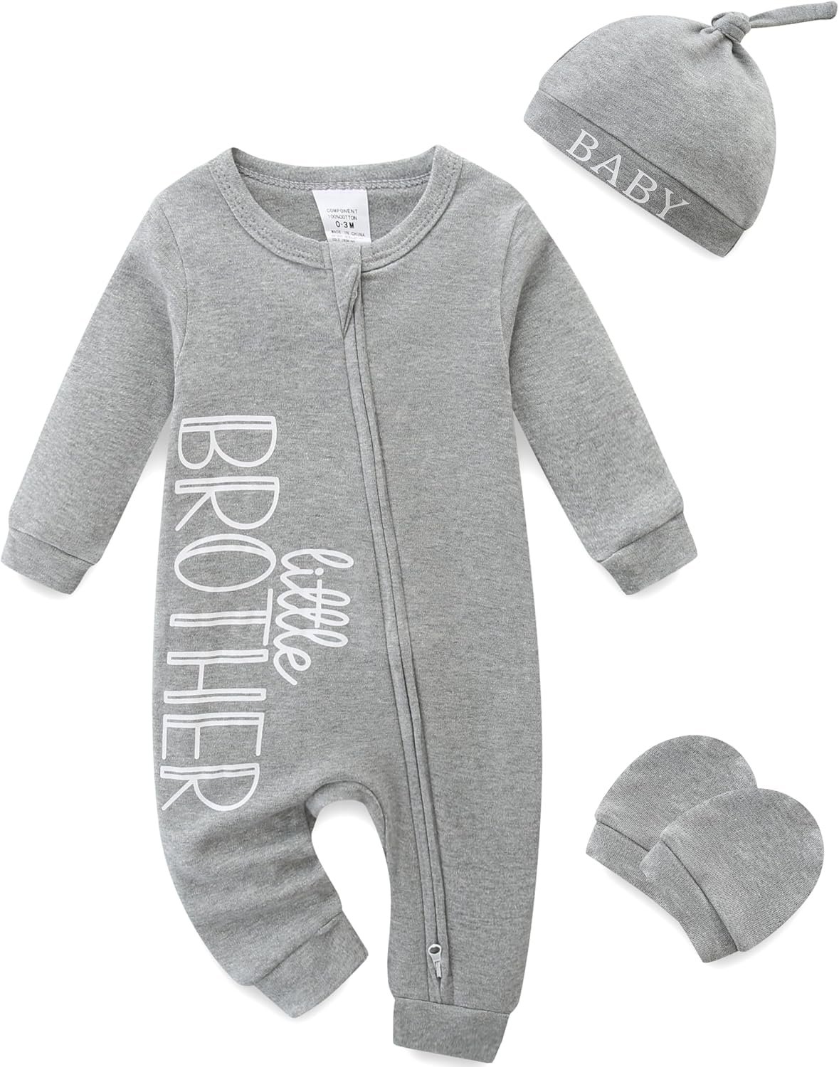 Newborn Boy Clothes Letter Print One Piece Romper Cotton Baby Coming Home Outfits 3Pcs Little Brother Outfit