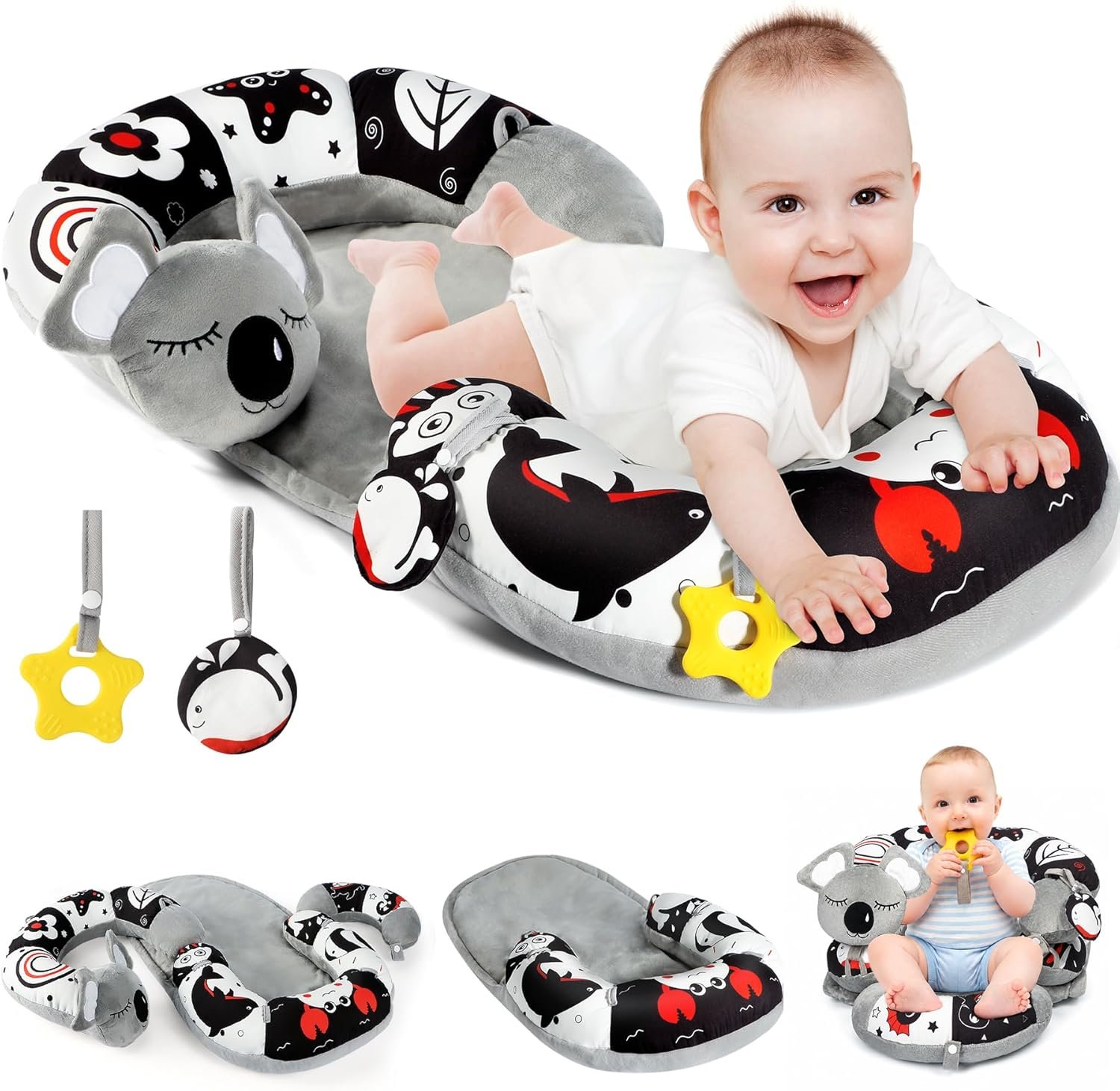 URMYWO Tummy Time Activity Mat – Cozy Tummy Time Mat for Newborn 0-12 Months, Breathable Soft Infant Baby Sit Me Up Floor Seat Early Sensory Development Play Toys Baby Registry Research Shower Gifts
