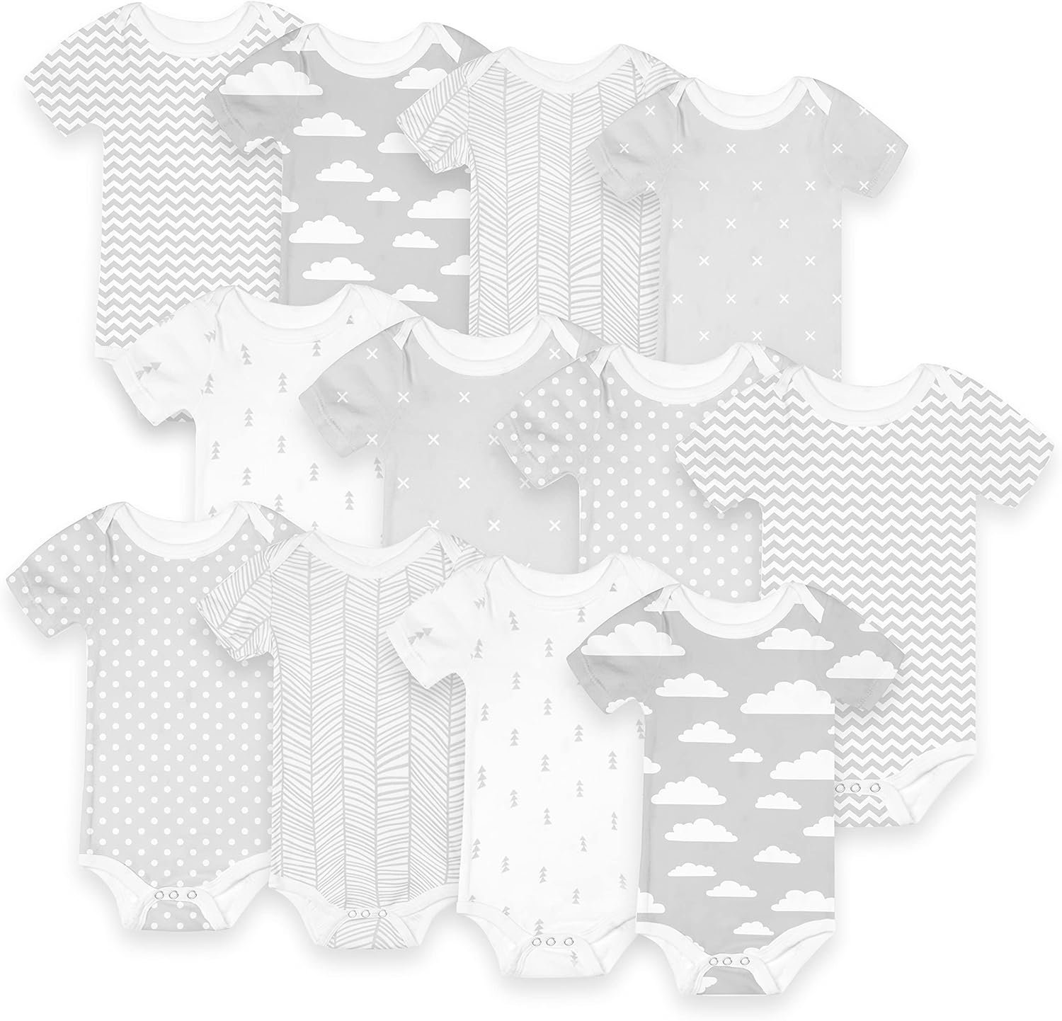 BaeBae Goods Grey Clouds Short Sleeve Bodysuit Set for Boys and Girls (6-9 Months)