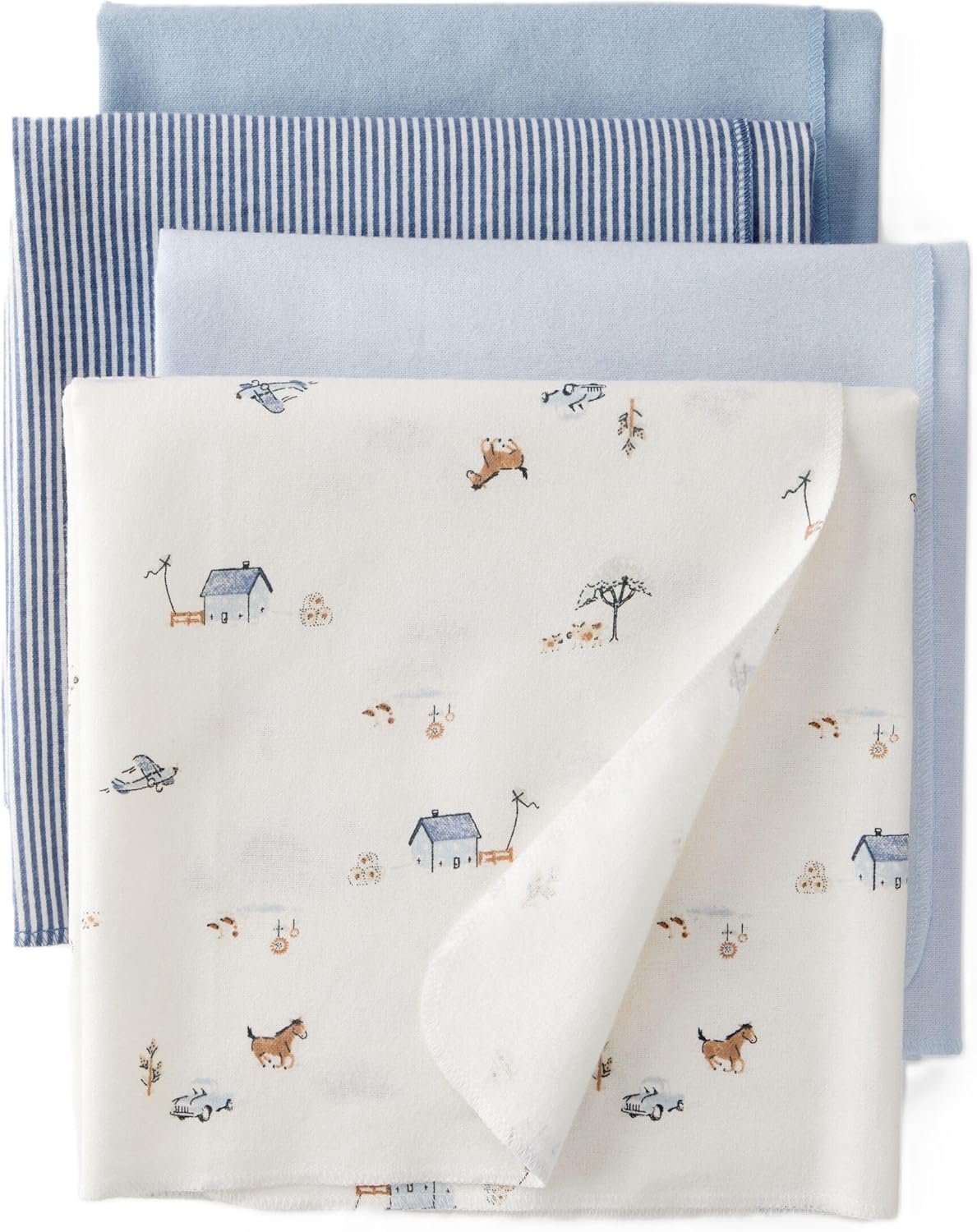 Carter’s Baby Unisex Receiving Blankets 4-Pack, Soft Breathable Cotton Swaddle & Stroller Covers Lightweight Nursery Essentials 40” x 30″ (Blue/Ivory)