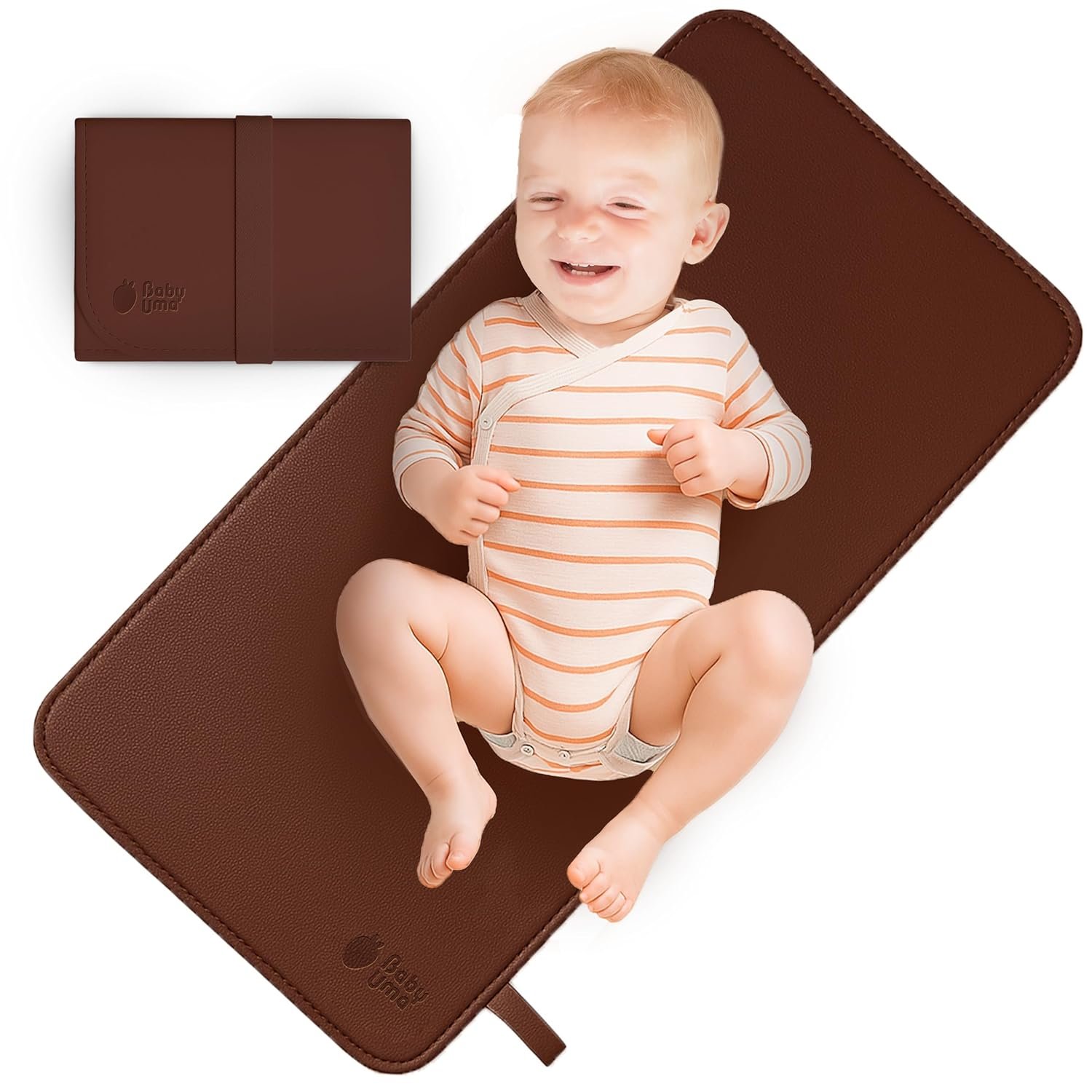 Baby Uma Vegan Leather Baby Changing Mat – Waterproof & Wipeable Changing Pad, XL for Growing Babies, Non-Toxic, Lead-Free & Phthalate-Free, Folds up for Easy Transport, 30″ x 16″ (Dark Brown)