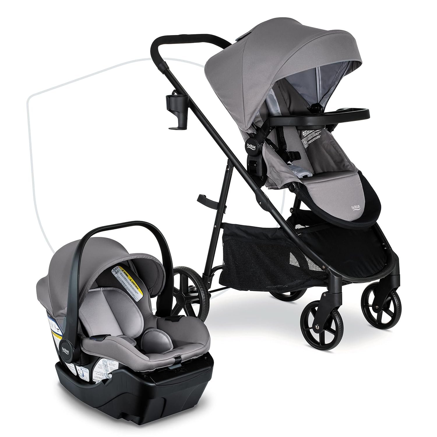 Britax Willow Brook Travel System, Car Seat Stroller Combo With Willow Infant Car Seat, Aspen Base, and Brook Stroller; ClickTight Technology, RightSize System and 4 Ways to Ride — Graphite Glacier