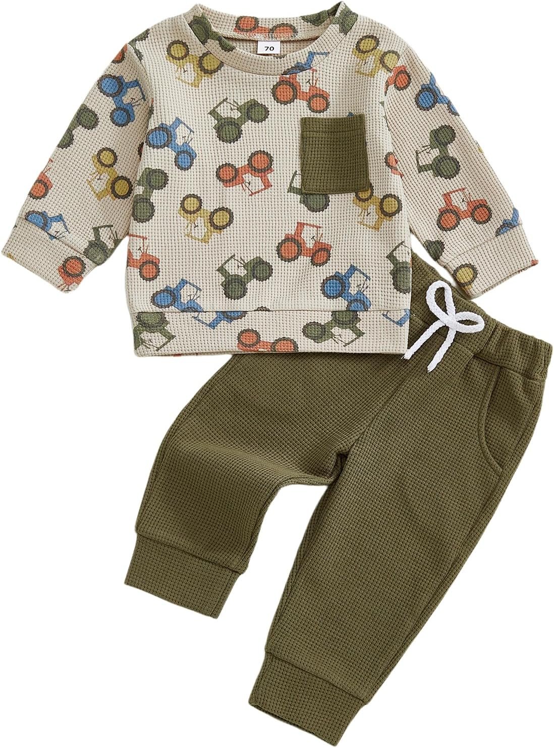 Toddler Baby Boy Fall Clothes Waffle outfit Long Sleeve Top Jogger Pant Set