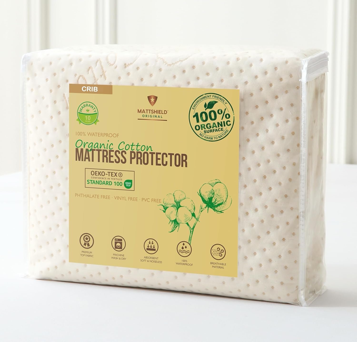 Organic Cotton Crib Mattress Protector – Waterproof Fitted Mattress Pad Cover – Soft Quilted 380 GSM – Standard Crib Mattress Size