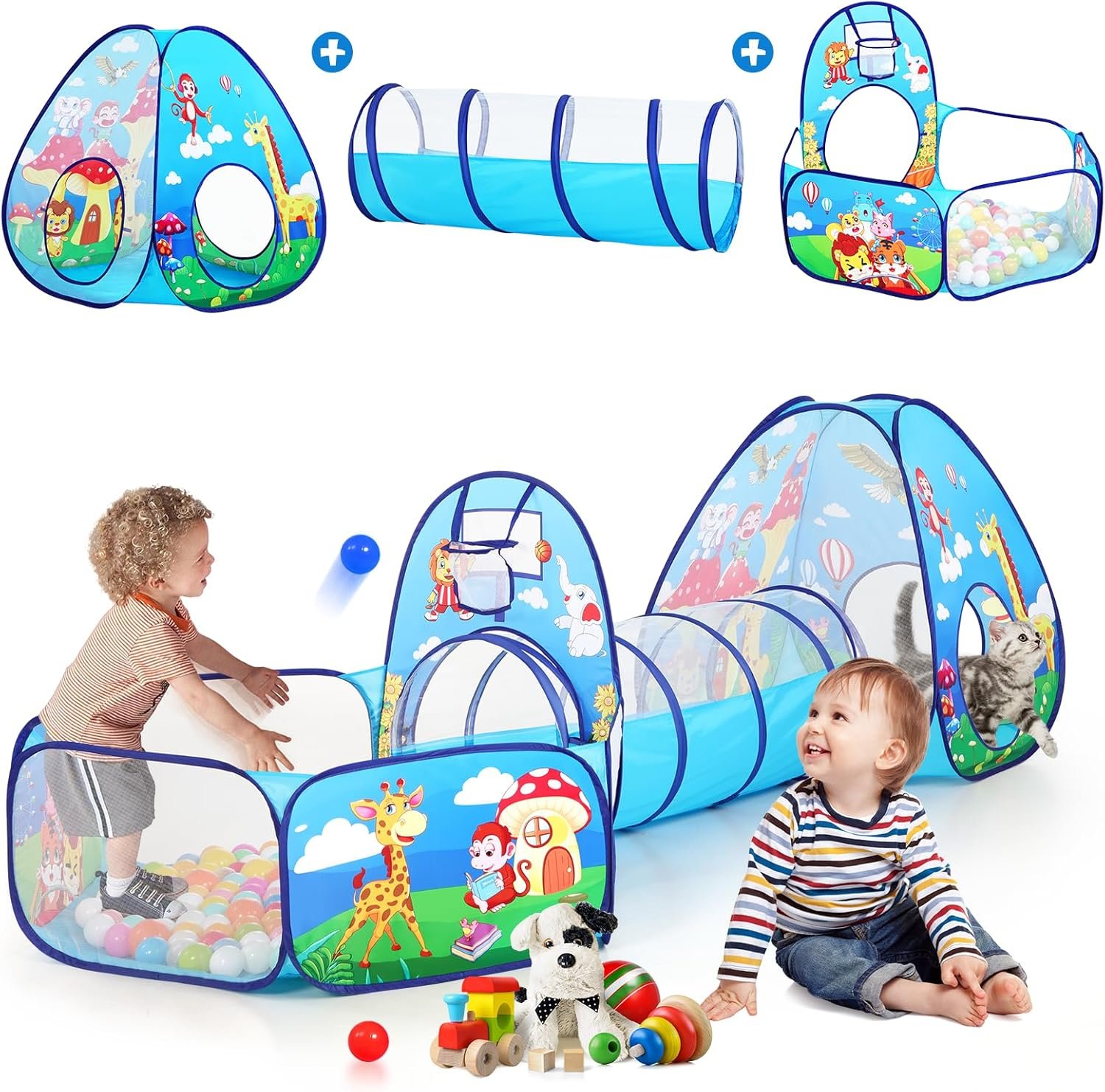 3pc Kids Play Tent with Play Tunnel and Ball Pit, Toddler Tent for Girls and Boys Indoor Playhouse, Gift Toys for Babies (Balls NOT Included)
