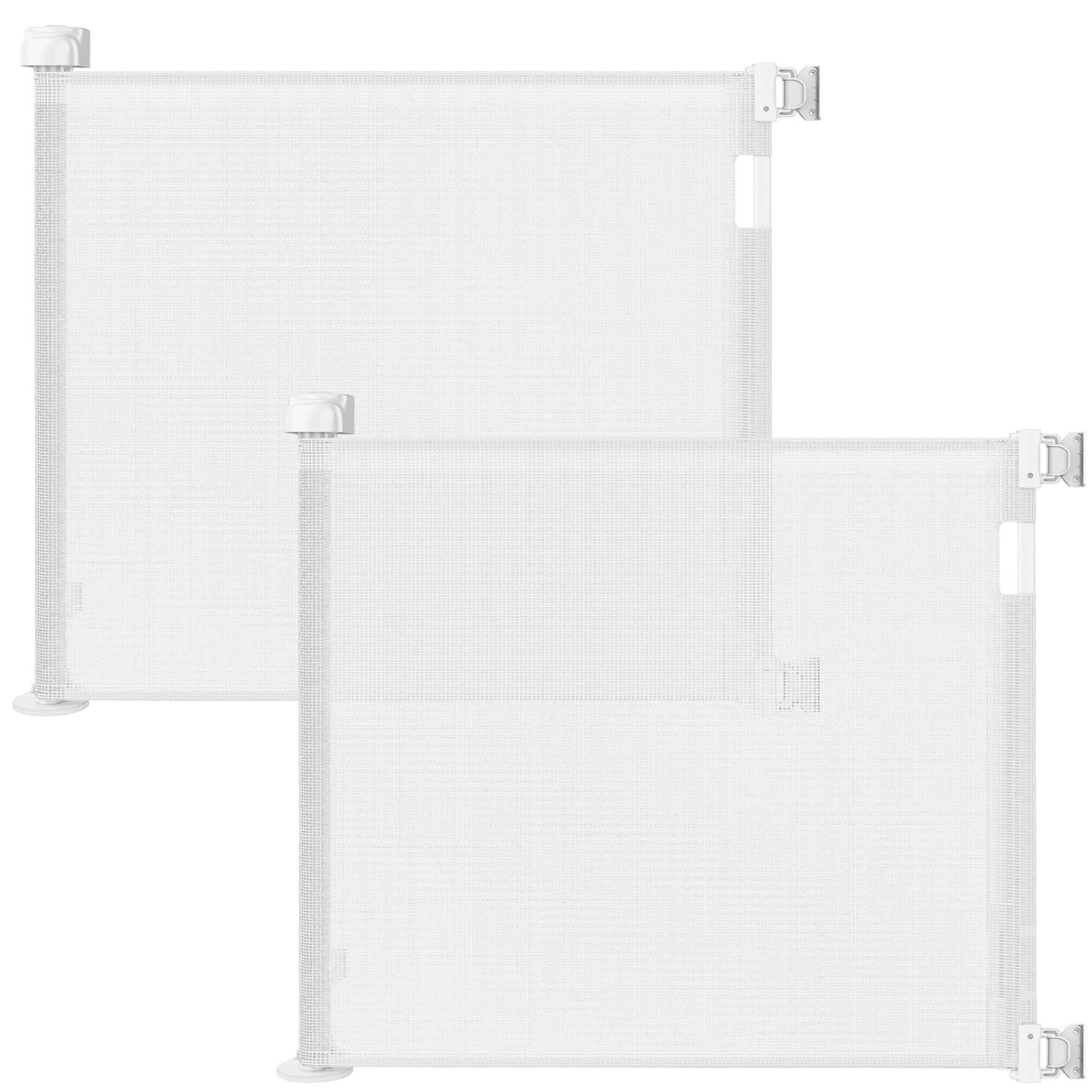Veraste (2 Pack) Retractable Baby Gate for Doorways and Stairs, Mesh Safety Gate for Pet, Indoor & Outdoor Use, One-Hand Operation, Easy Installation, 33.6″ Tall, Expands to 55″ Wide（White,33.6″x55″
