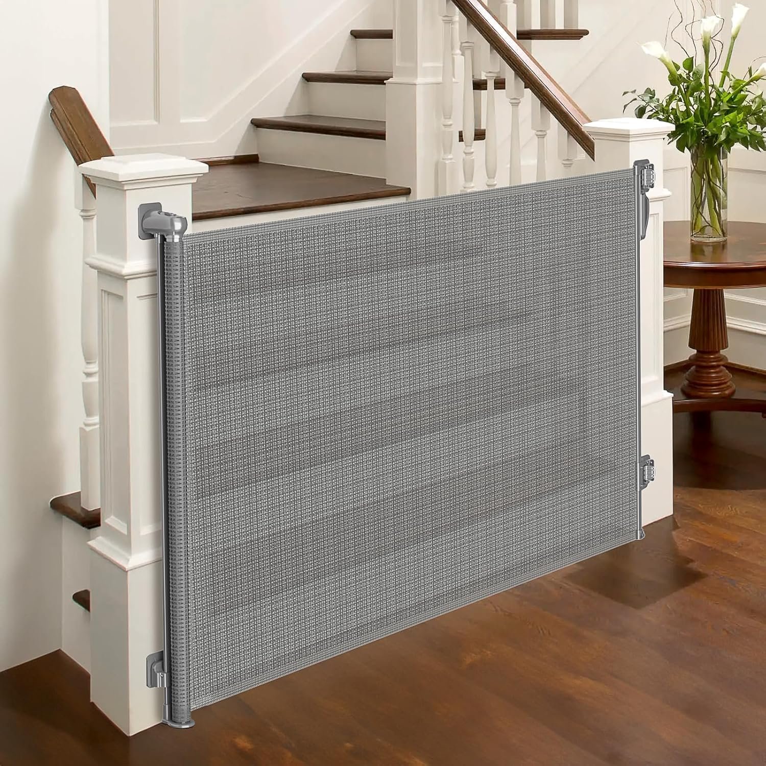 Babepai Retractable Baby Gates No Drilling | 54″ Wide x 34″ Tall Dog Gates for Stairs | Indoor/Outdoor Use | Child Gates for Doorways, Deck, Porch, Hallways, Patio – Gray