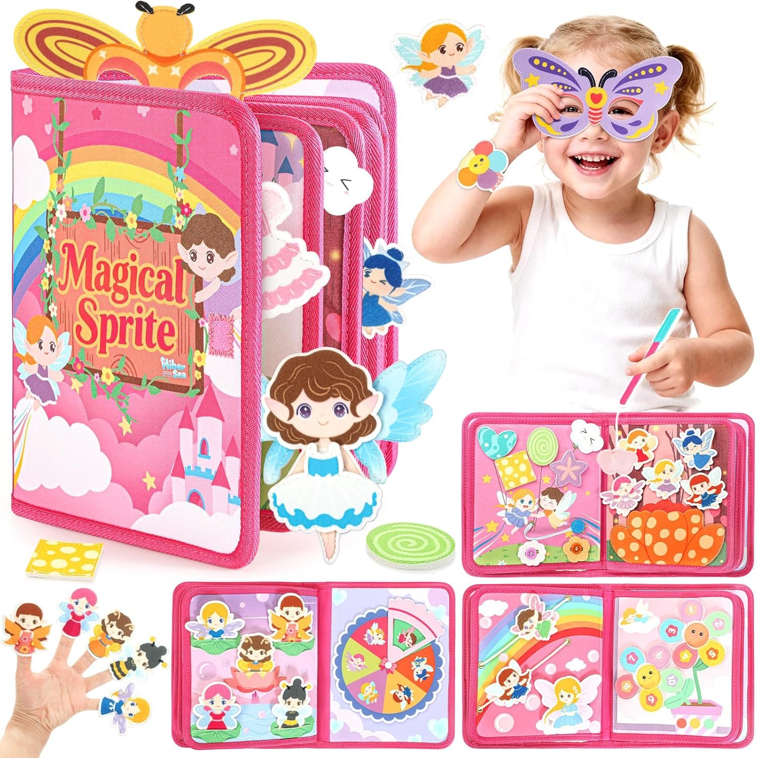 22 in 1 Busy Book for Toddlers 1-3, Sprite Montessori Toys for 1 Year Old with Fishing Game, Soft Sensory Toddler Busy Board, Airplane Travel Toys, Birthday Easter Gifts for 1 2 Year Old Girl