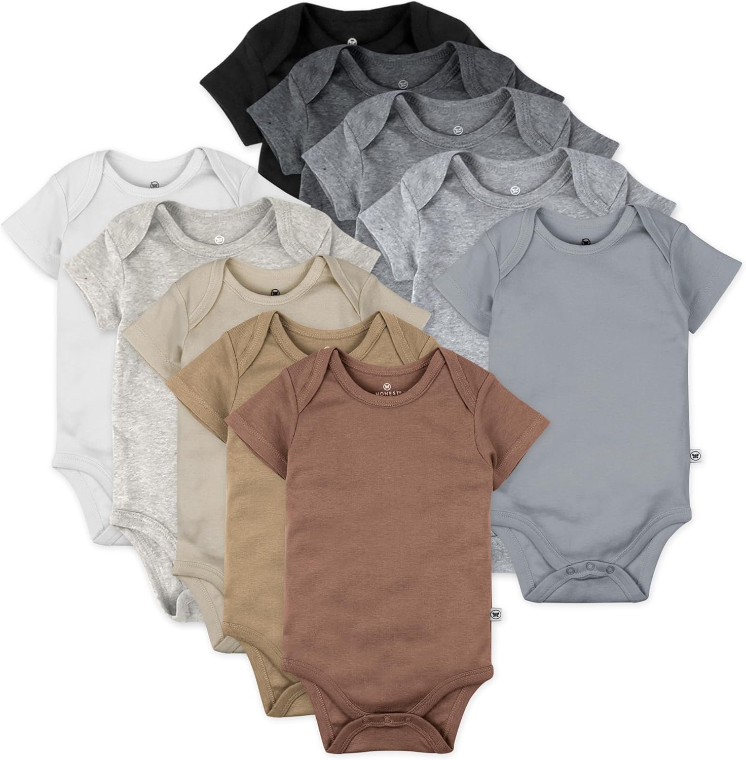 HonestBaby 10-Pack Short Sleeve Bodysuits One-Piece 100% Organic Cotton for Infant Baby Boys, Girls, Unisex, Earth Tones,0-3 Months