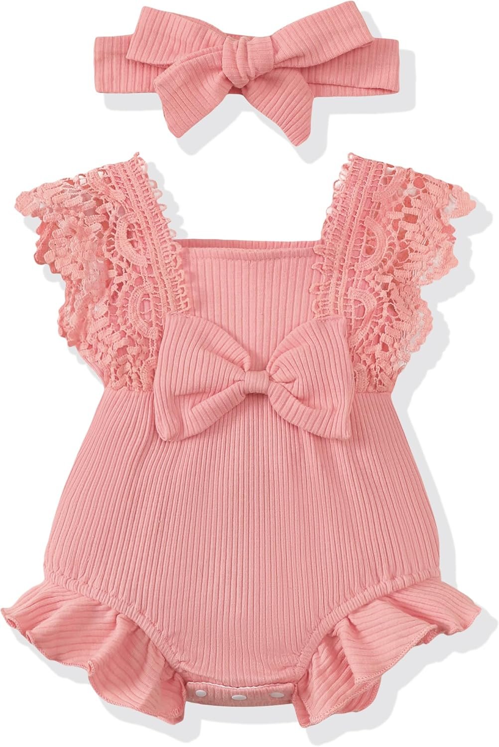 Renotemy Preemie Newborn Baby Girl Clothes Infant Cotton Linen Romper Ruffle Sleeve Jumpsuit Spring Summer Outfits for Girls