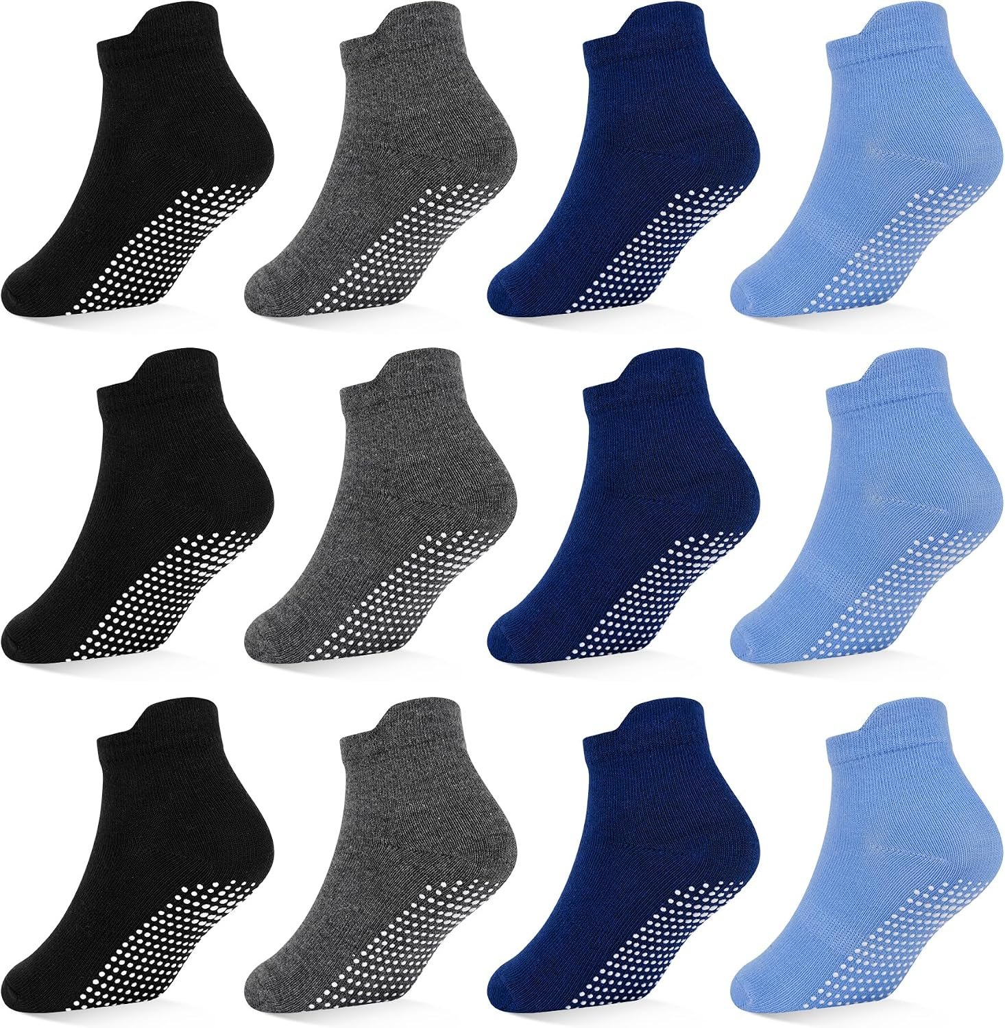 SkiBeaut 12 Pairs Toddler Non Slip Kid Boy Girl Socks with Grips, Toddlers Child Anti Skid Sticky Gripper Socks 1-7 Years Old