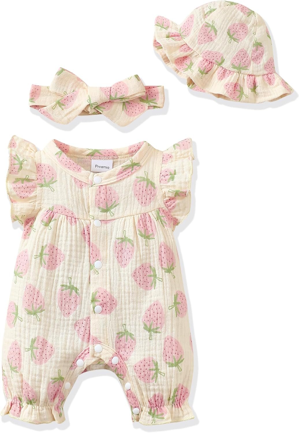 Renotemy Baby Girl Clothes Outfits Infant Summer Romper Cotton Linen Preemie Newborn Essentials Photography with Hat&Headband