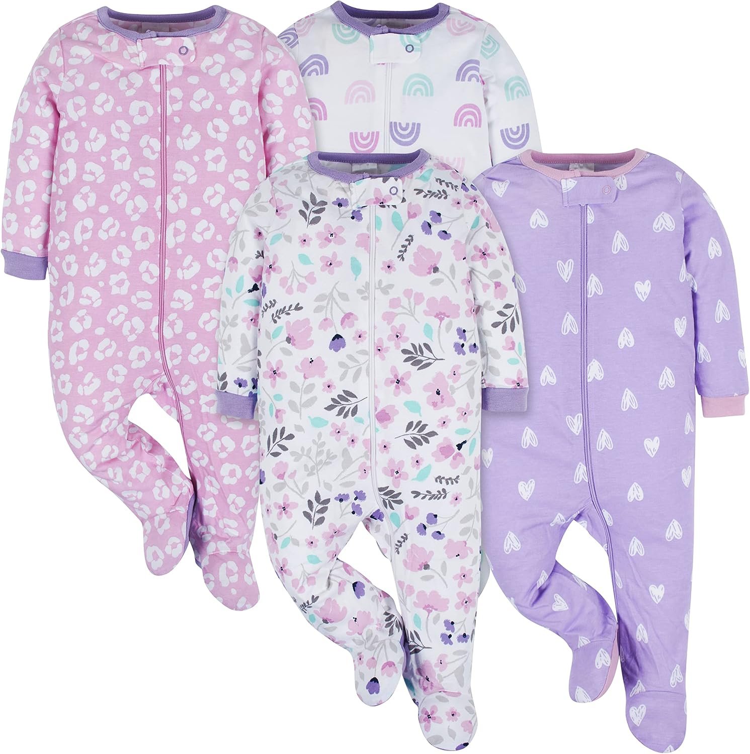 Onesies Brand Baby Girls’ 4-pack Sleep ‘N Play Footies Multi Pack