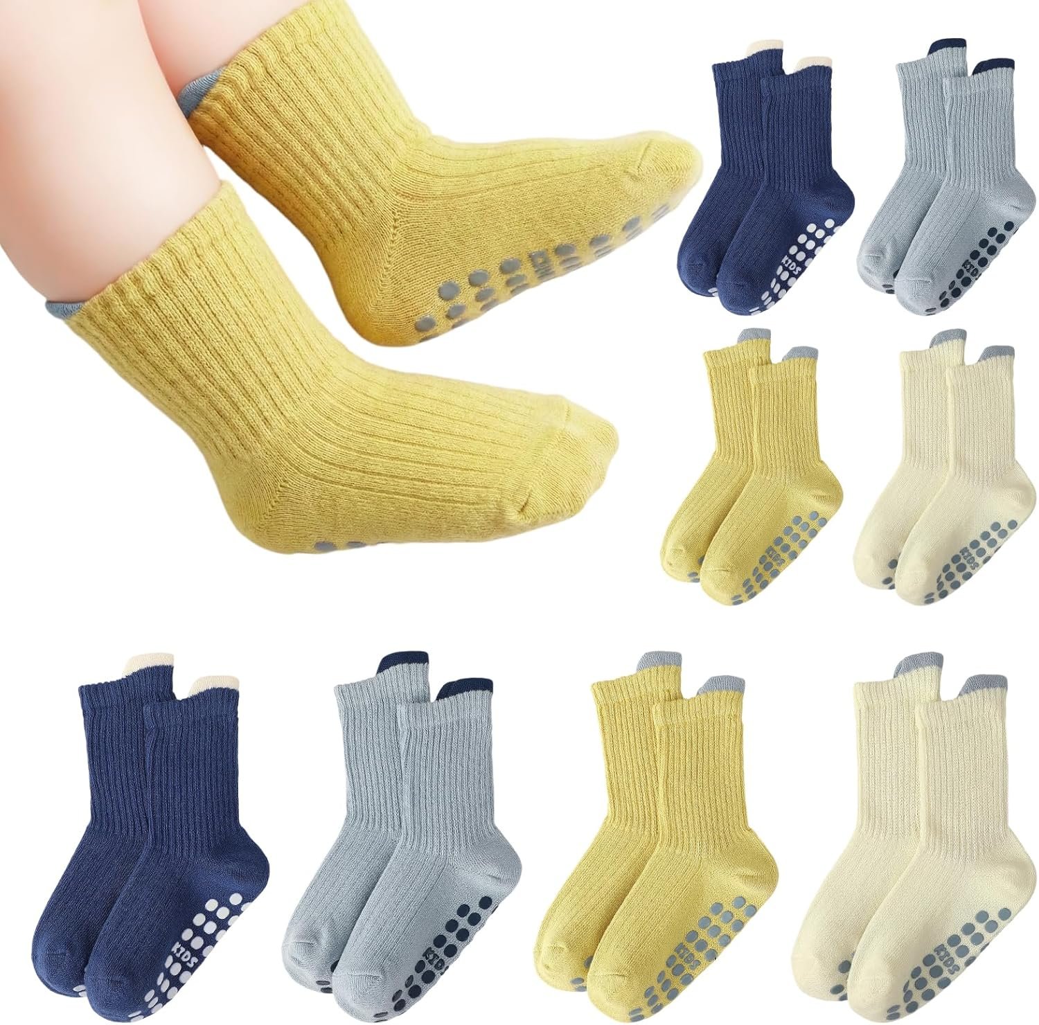 6/8/12 Pairs Toddler Baby Grippy Socks, Cute Non Slip Grip Ankle Socks for Toddler Girls Boys Kids, 1-5 Y