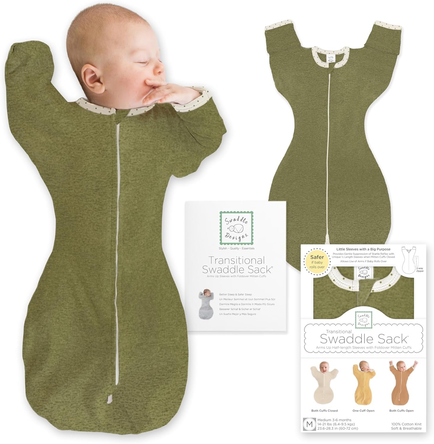 SwaddleDesigns Swaddle Sack with Arms Up Half-Length Sleeves and Mitten Cuffs,
