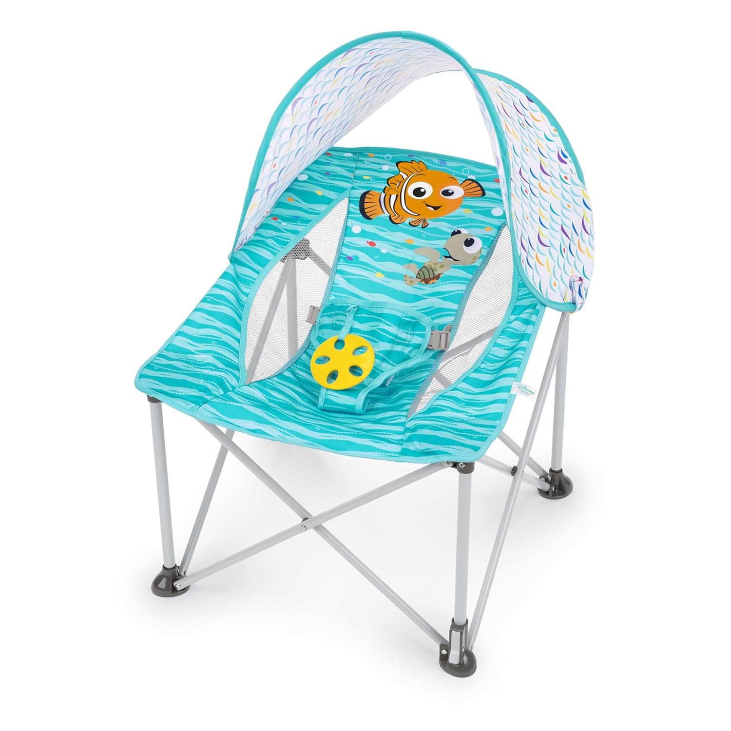 Bright Starts Disney Finding Nemo Pop ’N Chill Baby Chair Travel Seat, Indoor/Outdoor Use, Portable Infant Seat with Removable UPF 50+ Canopy, Blue, 0-6 Months