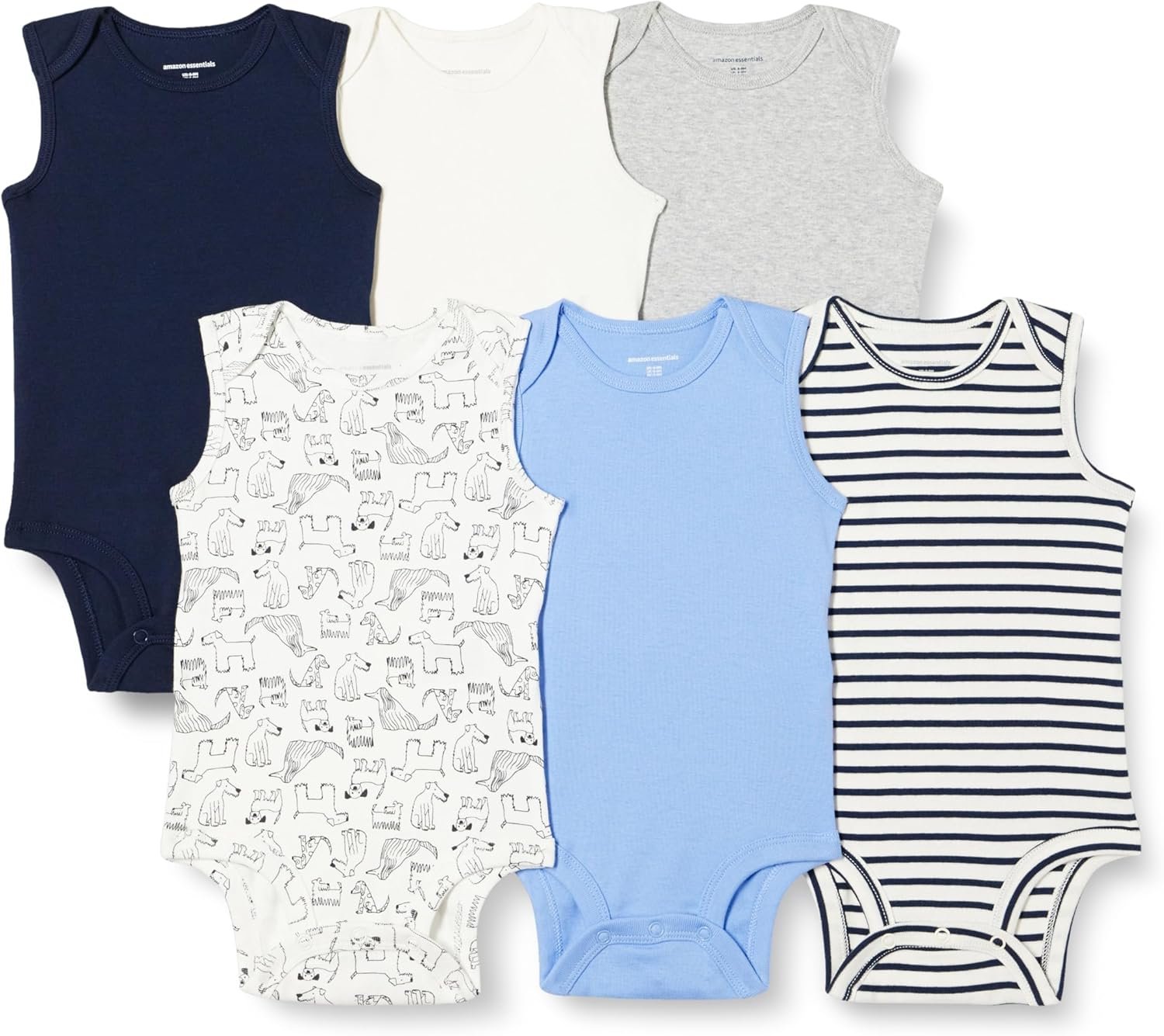 Amazon Essentials Unisex Babies’ Sleeveless Cotton Rib Bodysuits, Pack of 6