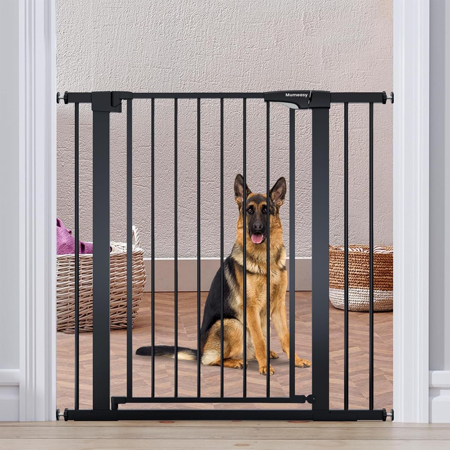 Mumeasy 36″ High Extra Tall Dog Gate, 29.6″-40.5″ Wide Pressure Mounted Tall Baby Gate for Dog, Auto Close Pet Gate with Door for Stairs,Doorways,House,Black