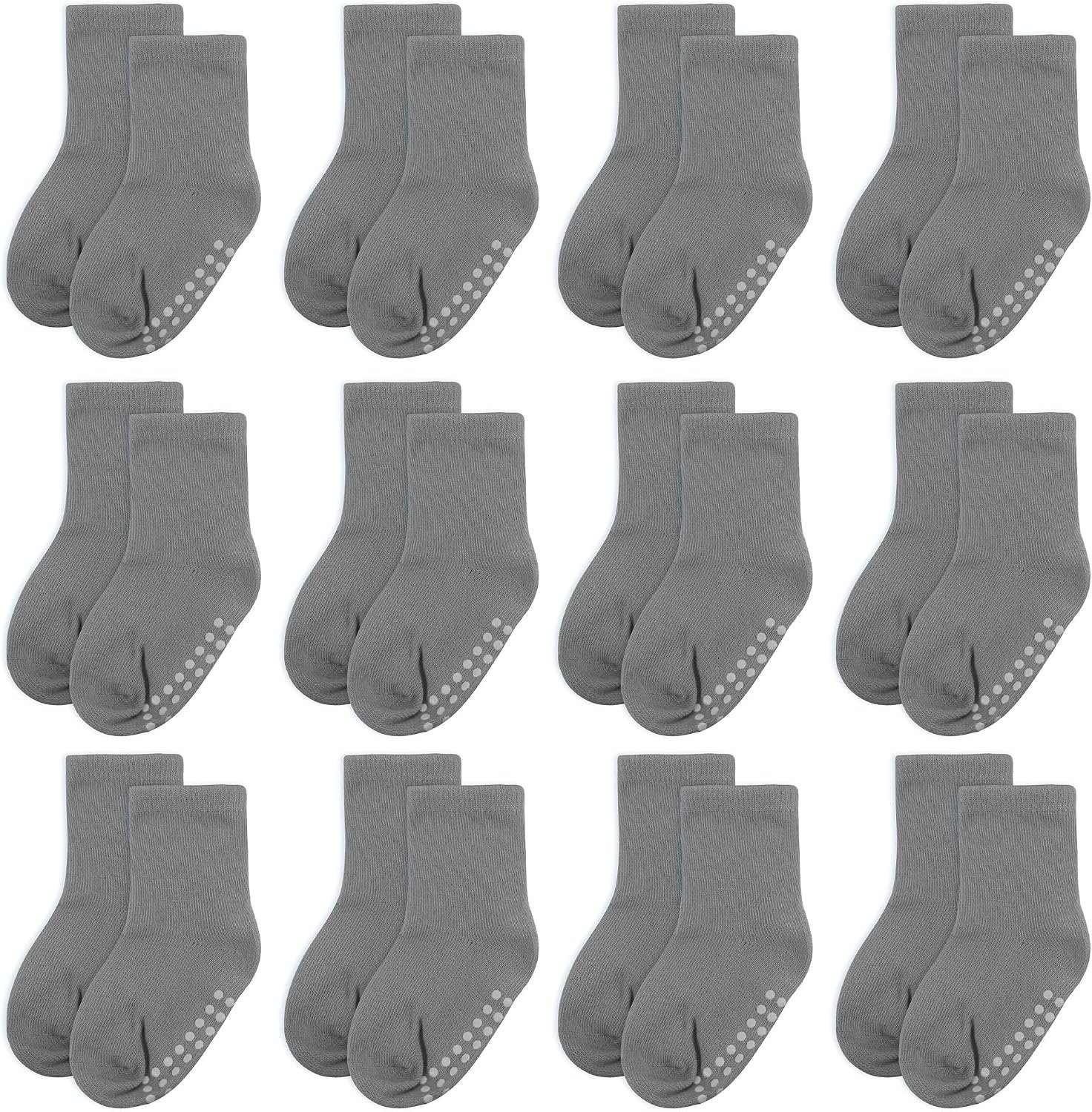 Baby Socks with Non Slip Grip, Cotton Crew Socks for Infants, Toddlers, Boys and Girls