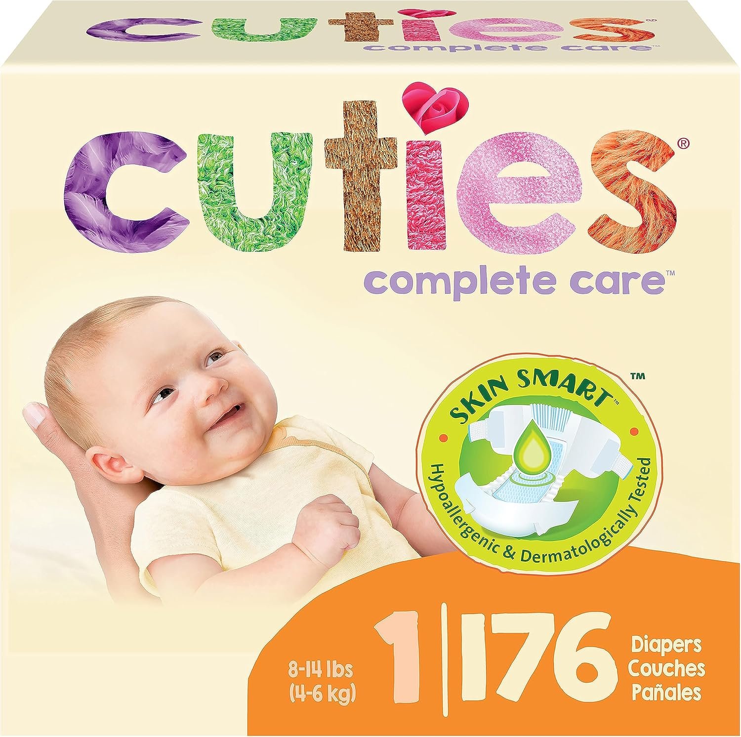 Cuties Complete Care Baby Diapers, Size 1 176 Count