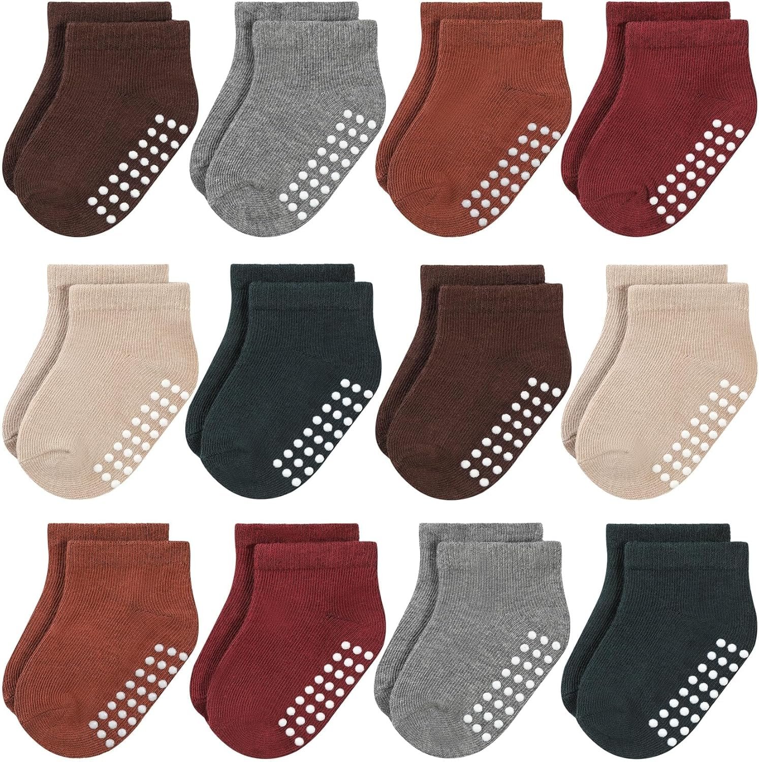 JAKIDAR 12 Pair Baby Toddler Socks Non-Slip Grip Cotton Ankle Socks for Boys Girls Non Skid Soles for Infants Kids