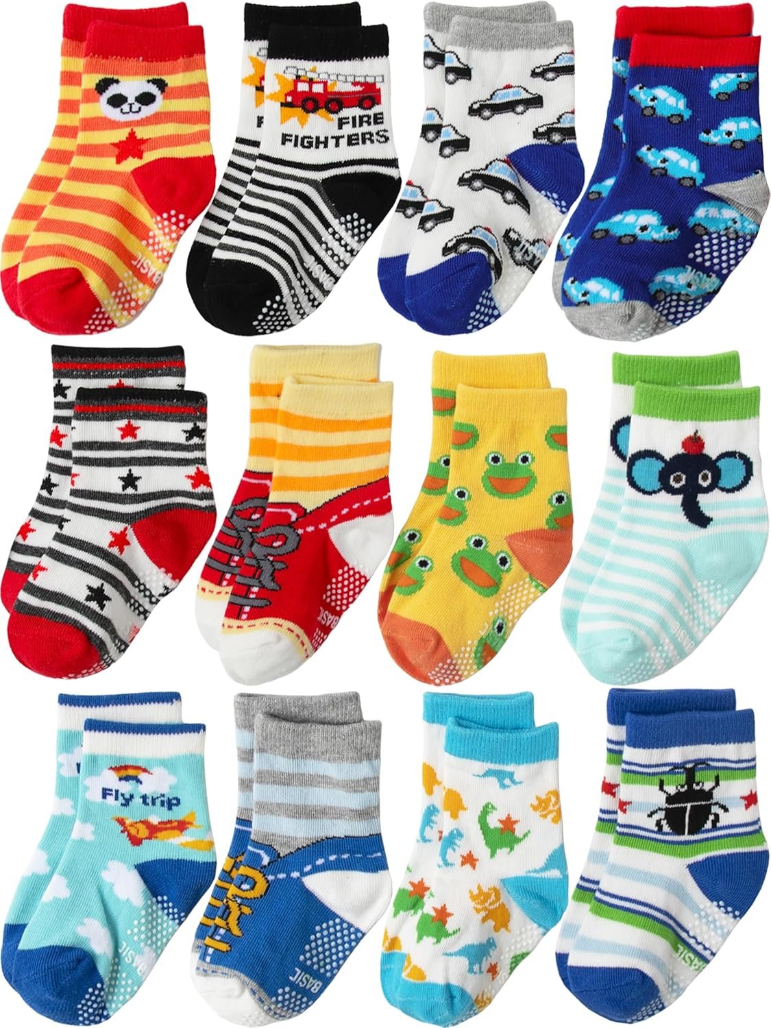 Aroveea Non Slip Grip Ankle Baby Socks 12 Pack for Toddler Boys and Girls Kids,Infant Cute Cotton Baby Socks