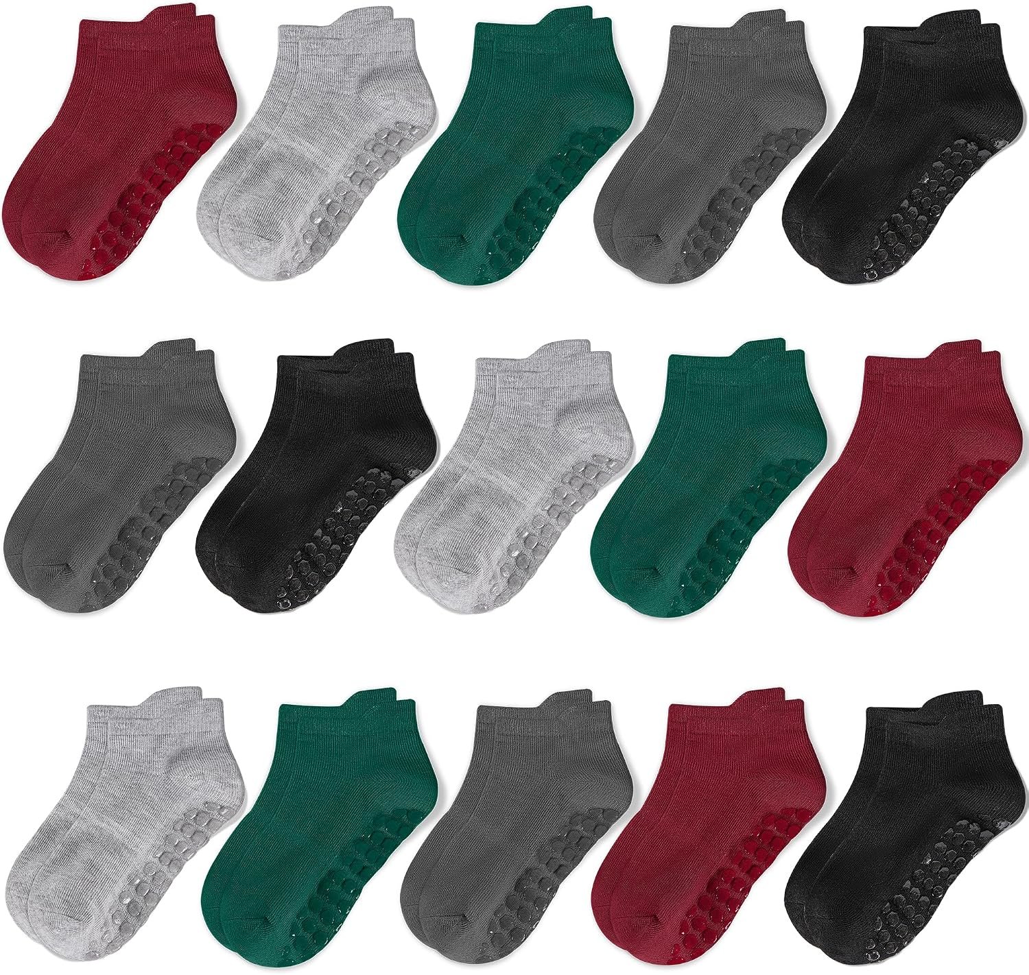 Toddler Non Slip Socks, Kids Grip Ankle Socks, Anti Skid Sock 15 Pairs for Active Boys Girls Kids 6 Months-7 Years