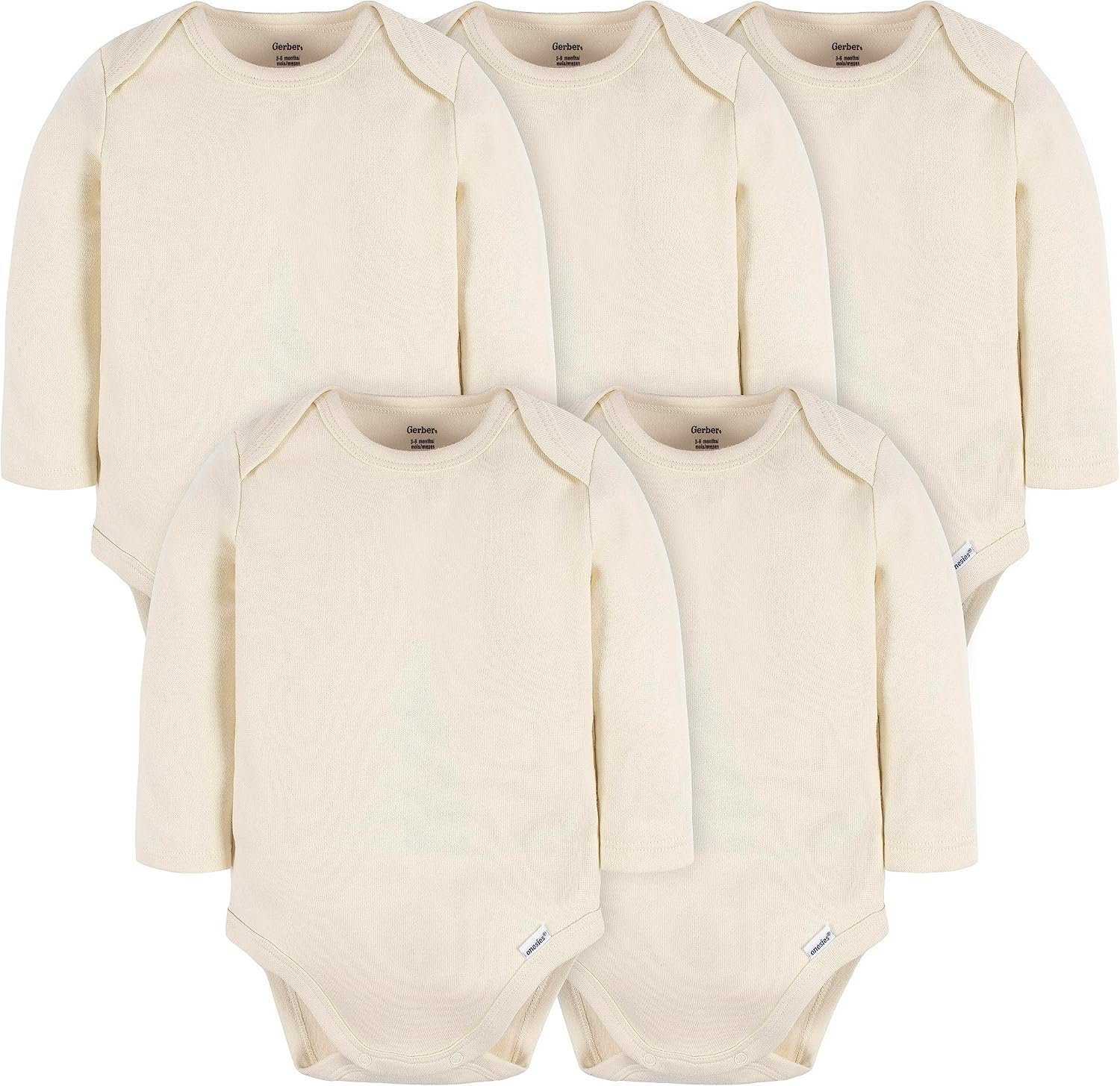 Gerber Baby Long Sleeve Solid Onesies Multi-pack Interlock 180 Gsm