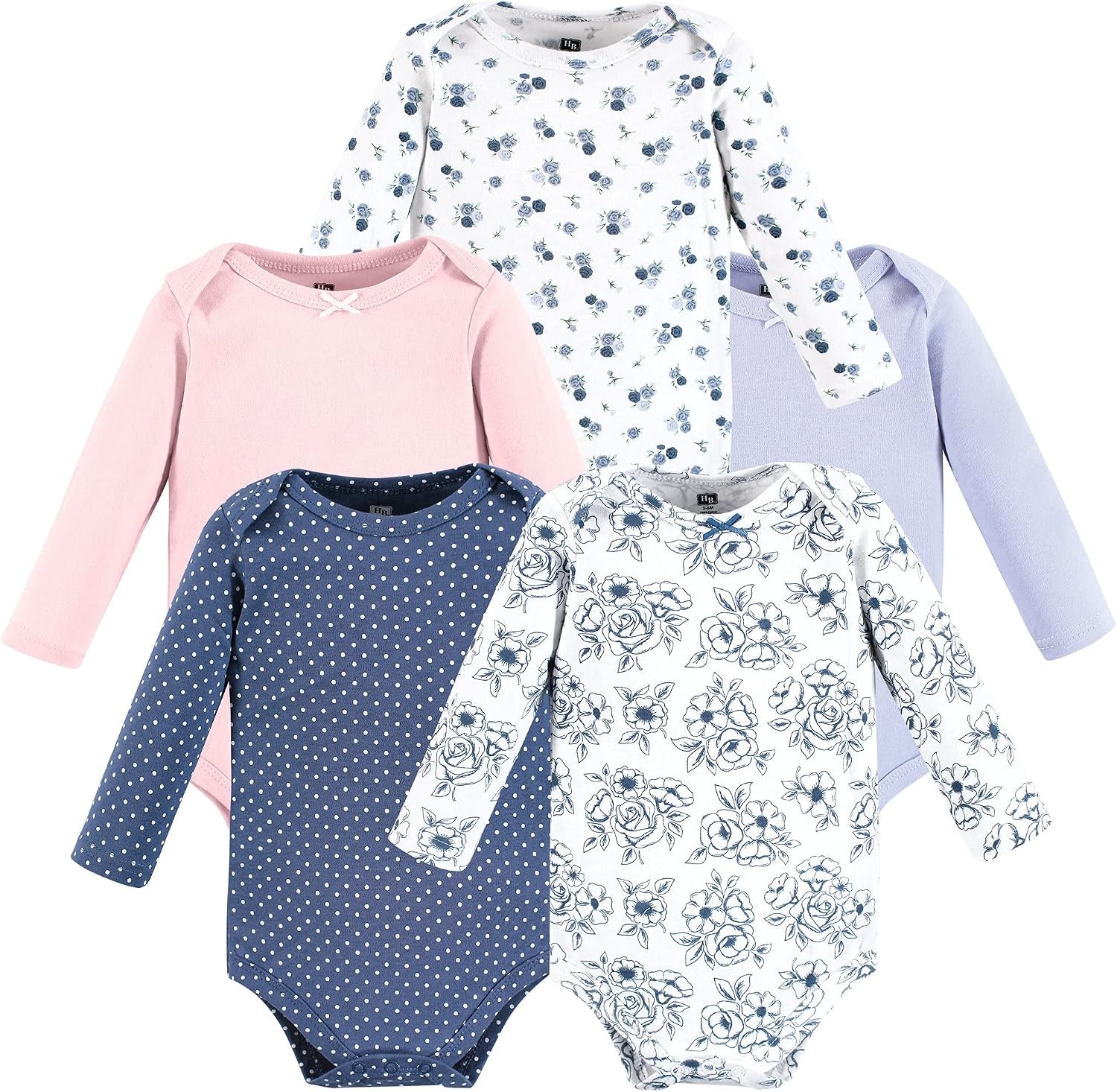Hudson Baby baby-girls Cotton Long-sleeve Bodysuits 5-pack