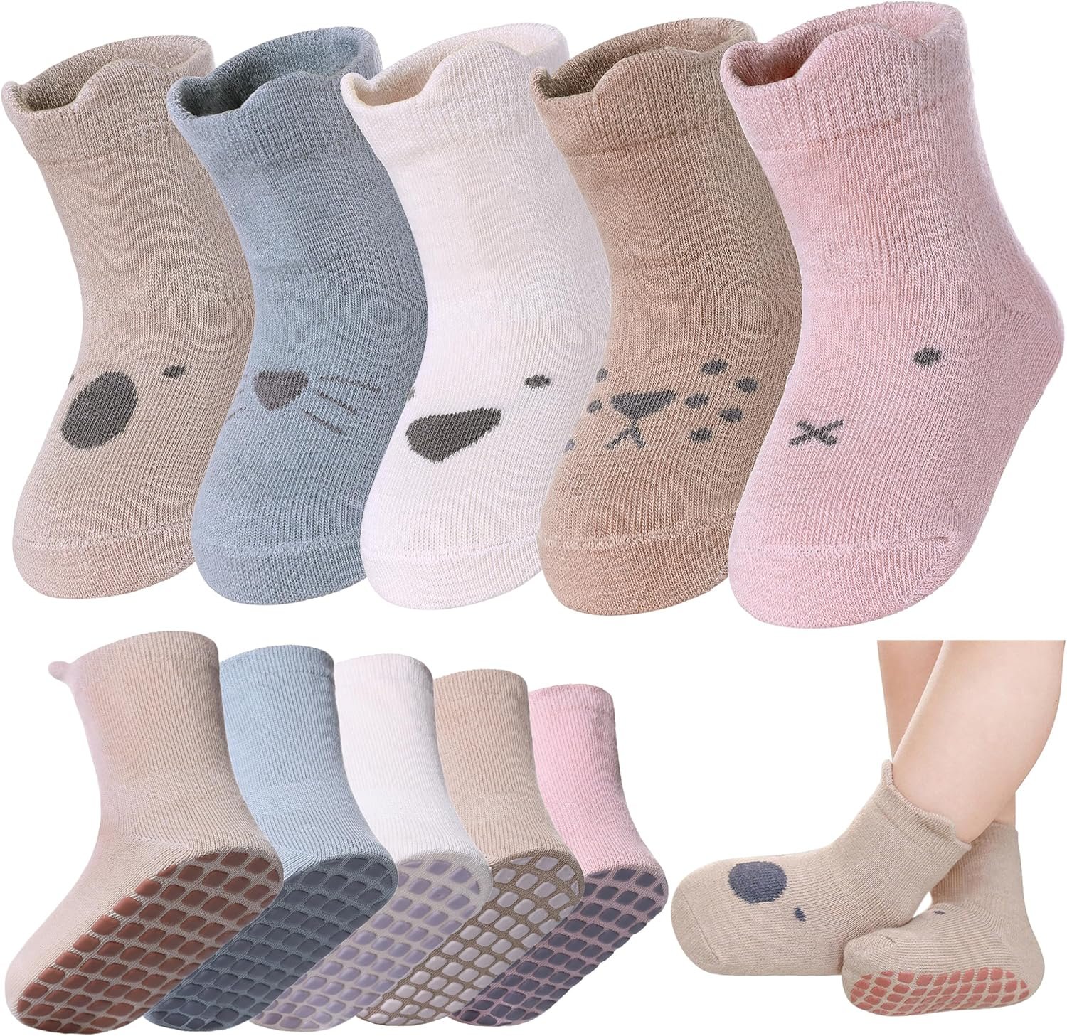 LANLEO Baby Toddler Socks with Grips Baby Toddlers Girls Boys Non Slip Grip Socks with Grippers 6 Months-5 Year Old