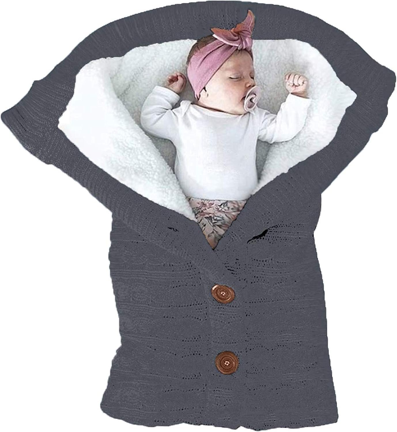 XMWEALTHY Unisex Infant Swaddle Blankets Soft Thick Fleece Knit Baby Girls Boys Stroller Wraps (Dark Grey)