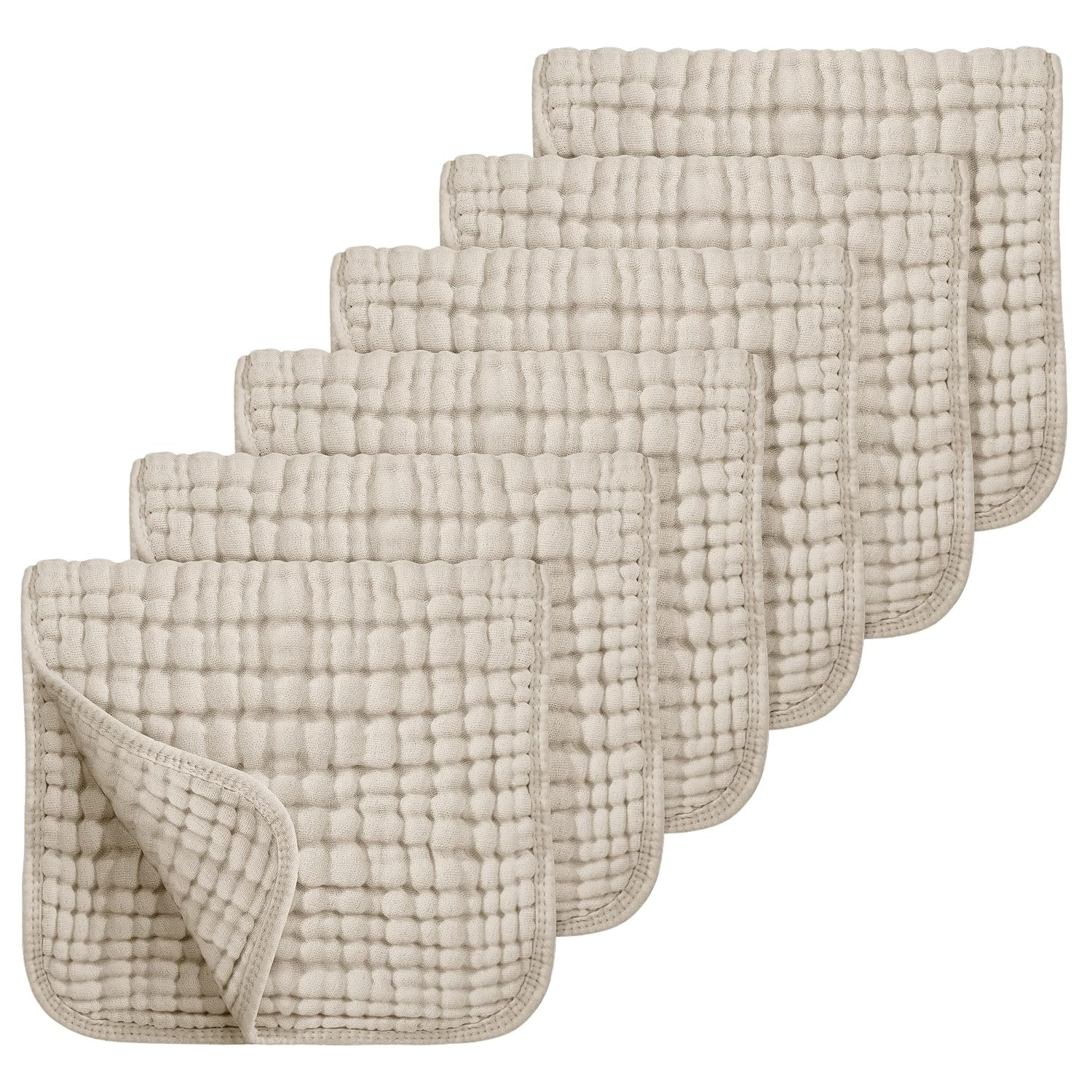 Looxii Muslin Burp Cloths 6 Pack – 20″ x 10″ – Ultra Soft & Absorbent, 6-Layer 100% Cotton for Spit Up & Drool- Gentle Neutral Burping Cloths, Baby Newborn Essentials Gifts for Boys Girls, Apricot