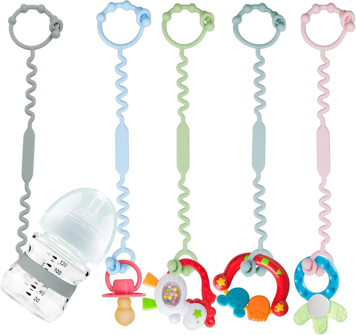 Toy Straps for Baby, 5 Pack Silicone Toy Straps for Stroller, Toy Safety Straps for Toy, Sippy Cup Straps, Adjustable Toy Holder for Stroller, High Chair – BPA Free