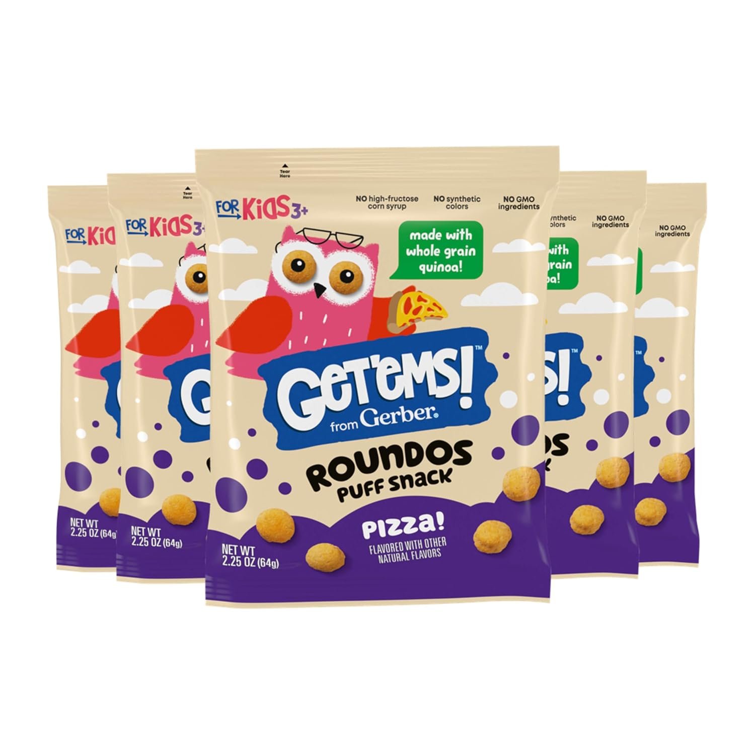 Gerber Get’ems! Pizza Roundos Puffs Snack, 2.25 Oz, 5 Pack