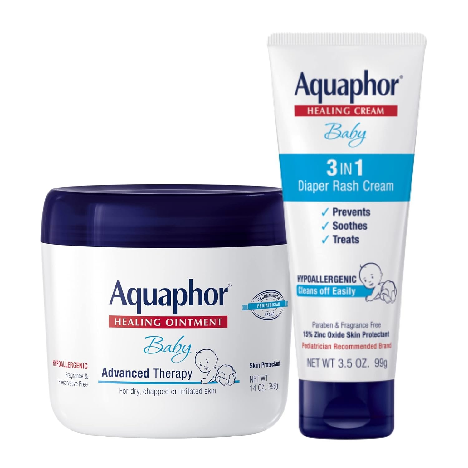 Aquaphor Baby Skin Care Set for Babies, Variety Pack, 2 Items | Baby Healing Ointment (14 OZ), 3-in-1 Diaper Rash Cream (3.5 OZ), Hypoallergenic and Fragrance Free