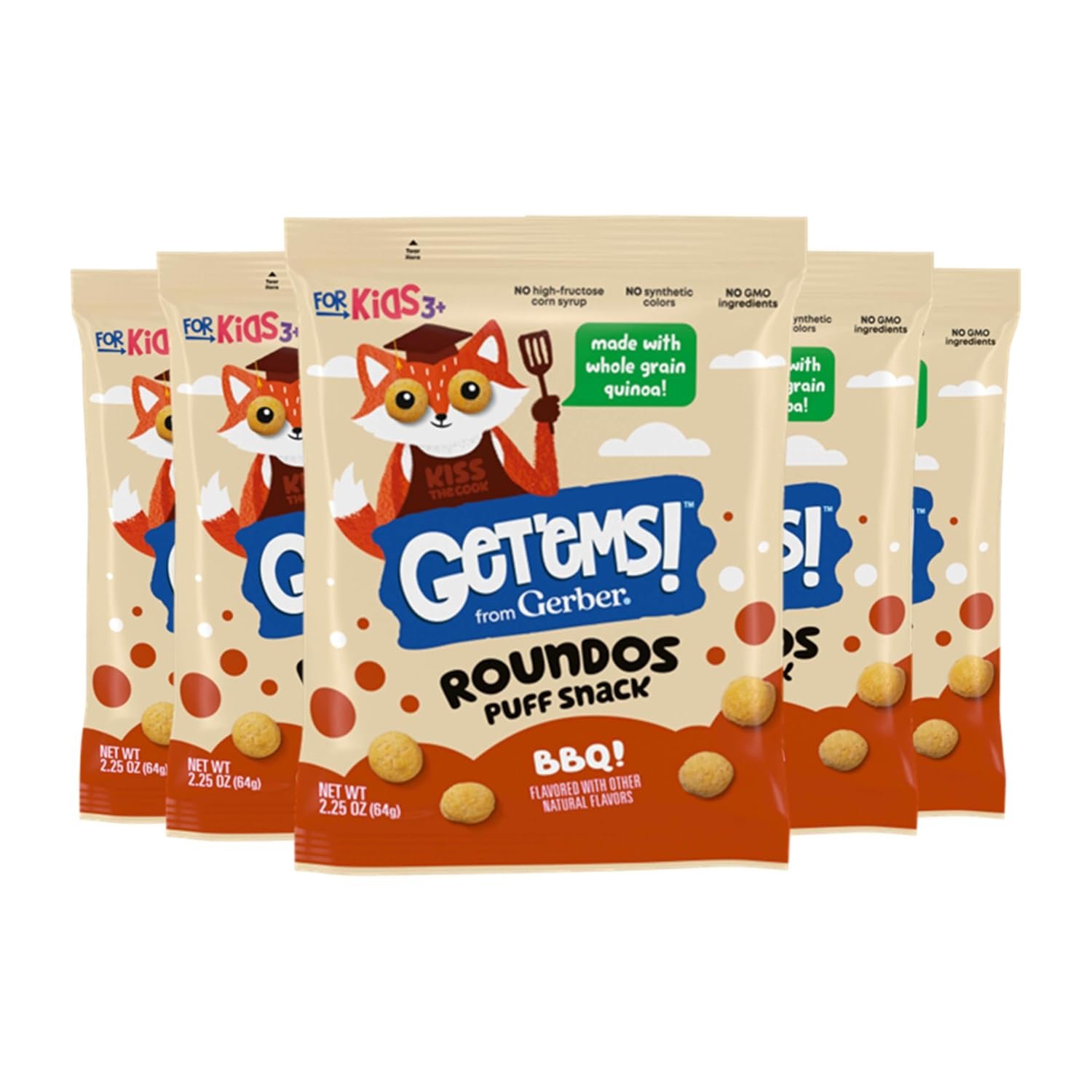 Gerber Get’ems! BBQ Roundos Puffs Snack, 2.25 Oz, 5 Pack